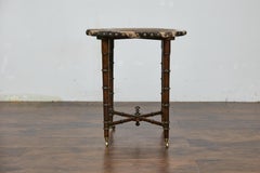 19th Century English Faux Bamboo Side Table with Zebra Hide Top and Casters