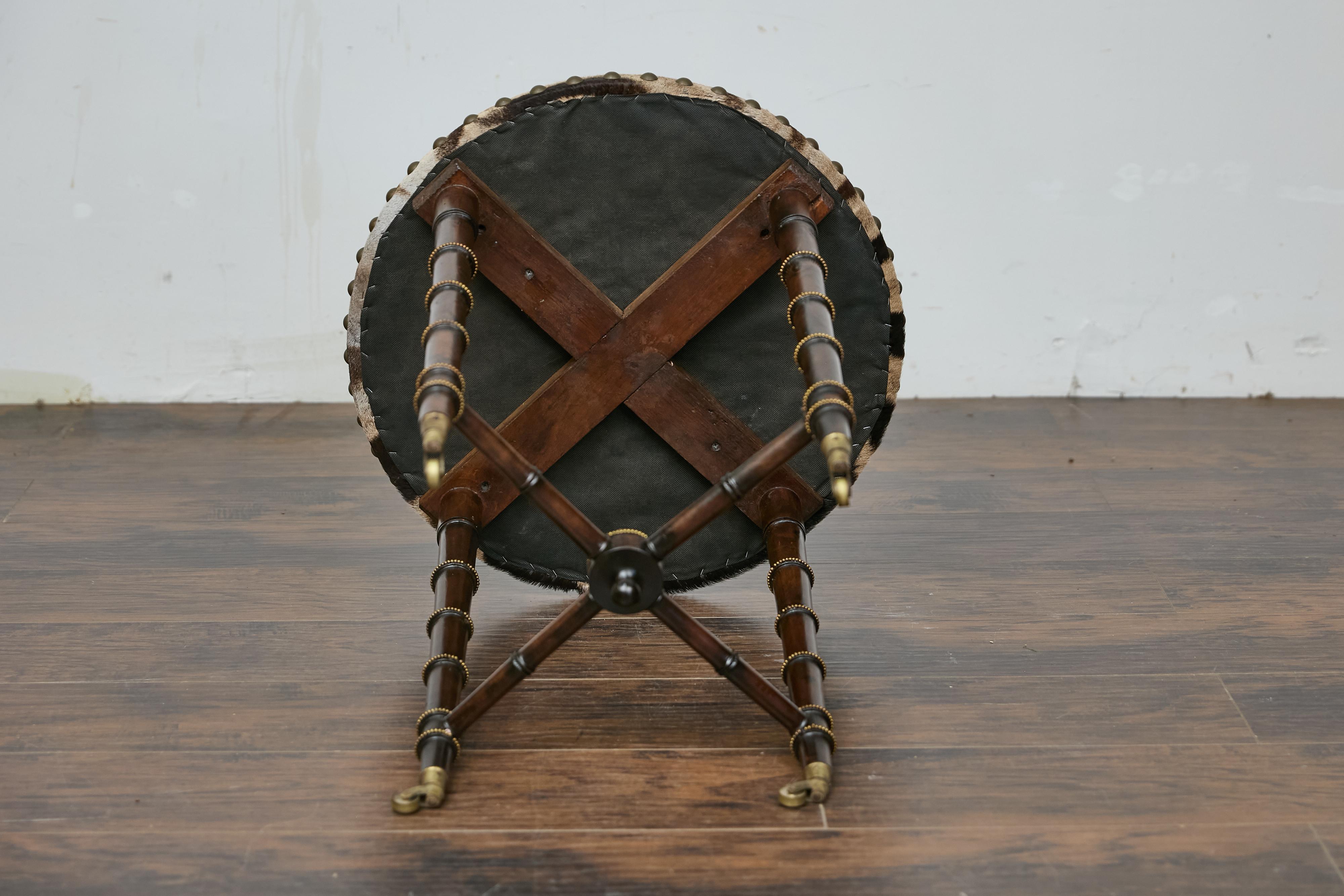19th Century English Faux Bamboo Side Table with Zebra Hide Top and Casters For Sale 3