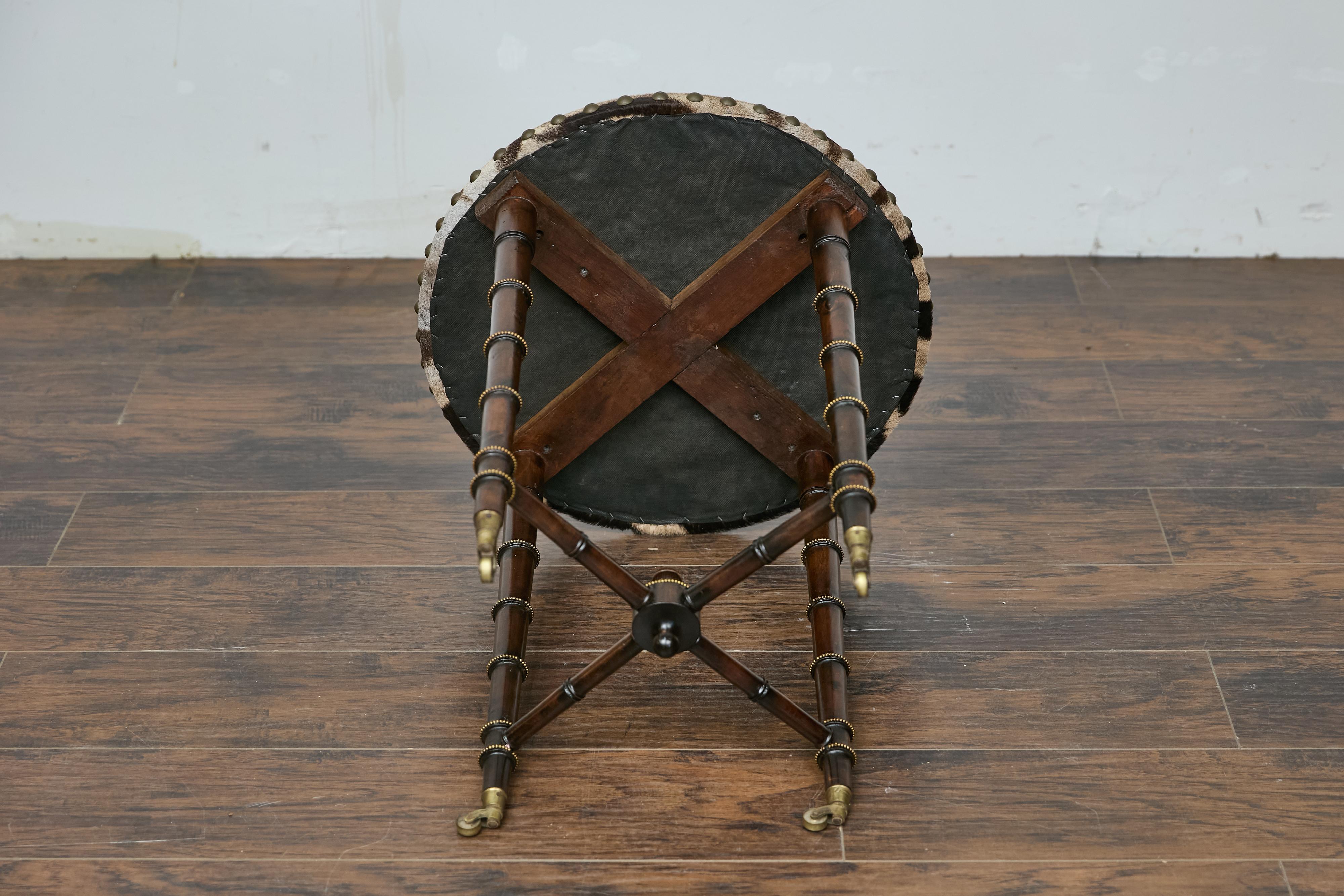 19th Century English Faux Bamboo Side Table with Zebra Hide Top and Casters For Sale 4