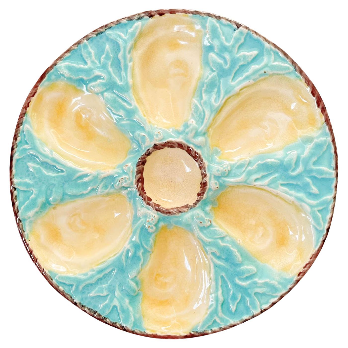 19th Century English Fielding Majolica Oyster Plate