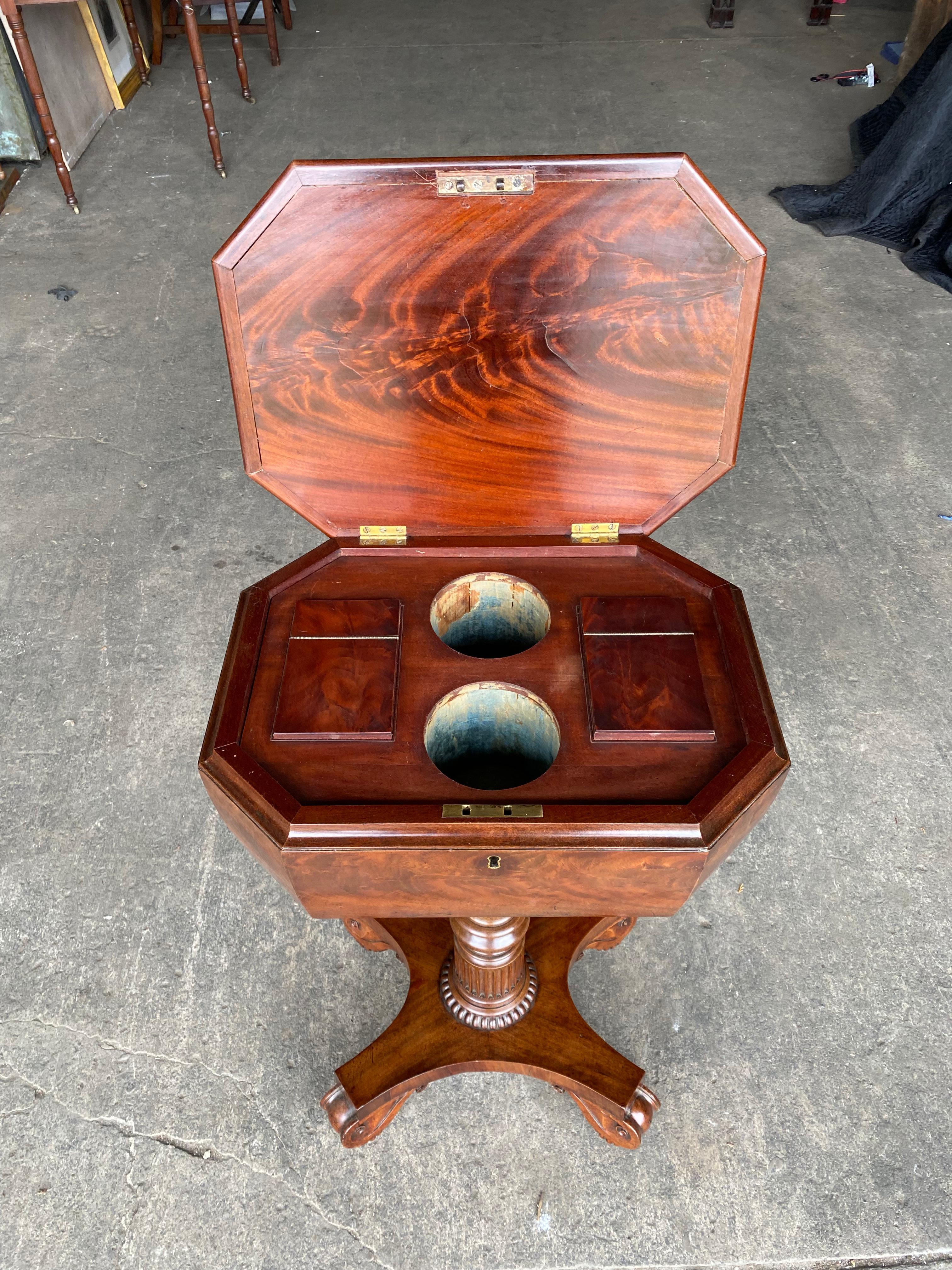 19th Century English Figured Mahogany Teapoy Side Table 2