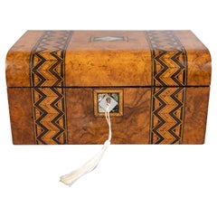 19th-Century English Figured Walnut Domed Tunbridge Box, Lock & Key