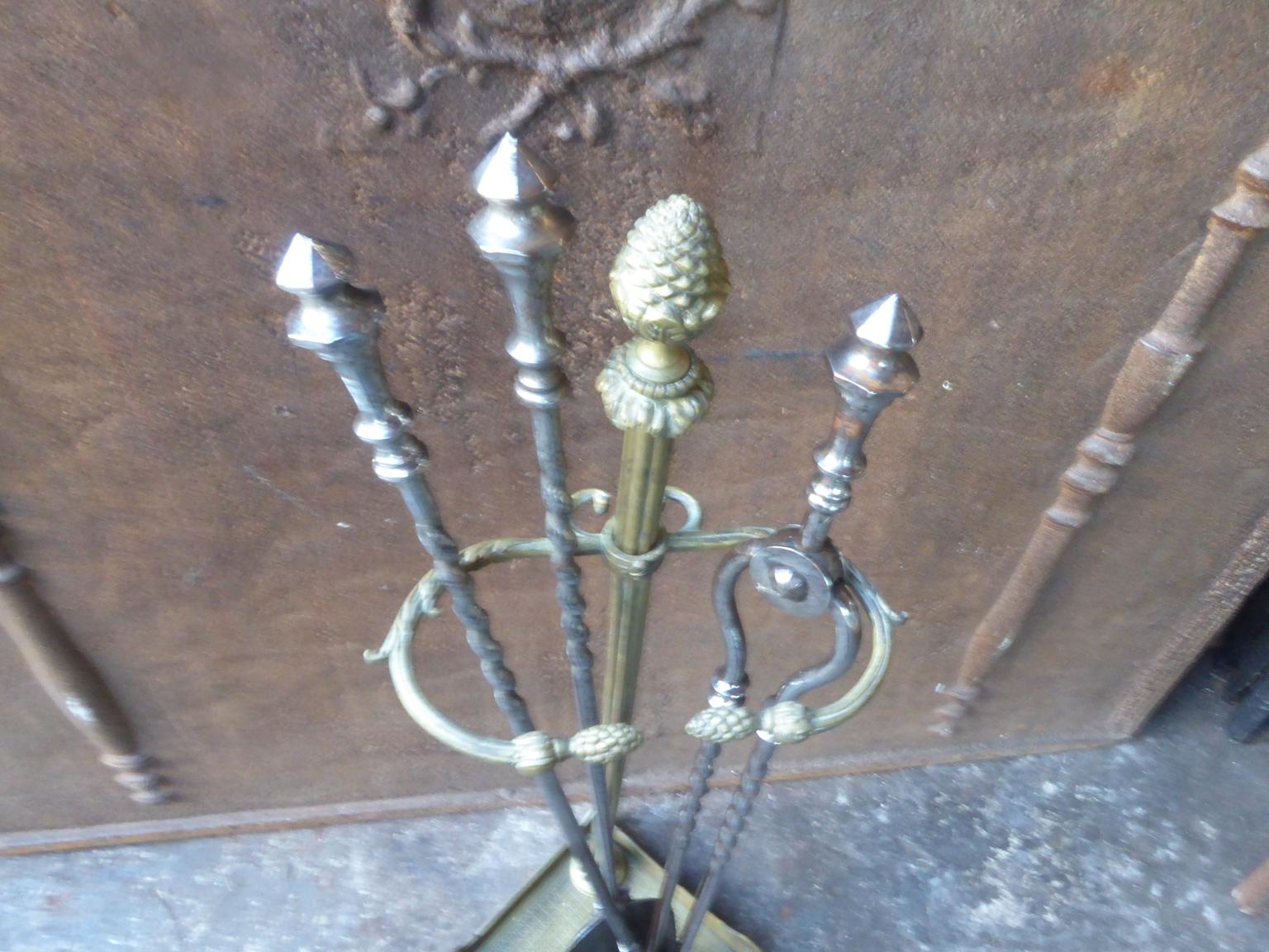 Polished 19th Century English Fire Tools, Fireplace Tool Set For Sale