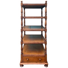 19th Century English Five-Tier Turned Wood Square Étagère with Drawer