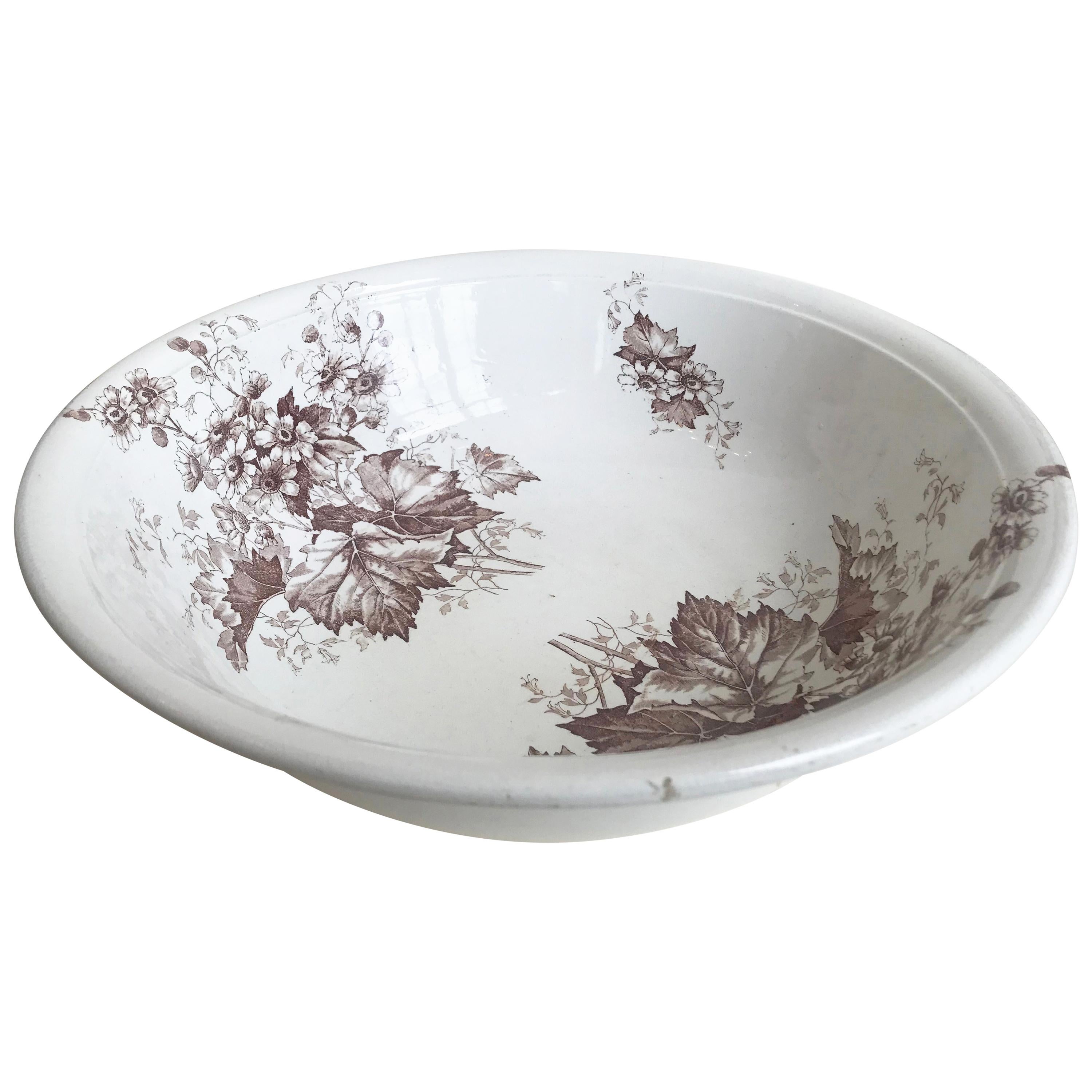 19th Century English Floral Ironstone Bowl For Sale