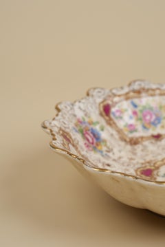 19th-Century English Floral Porcelain Bowl, Gilt, James Kent, Longton, Pompadour