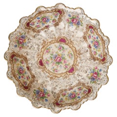 19th-Century English Floral Porcelain Bowl, Gilt, James Kent, Longton, Pompadour
