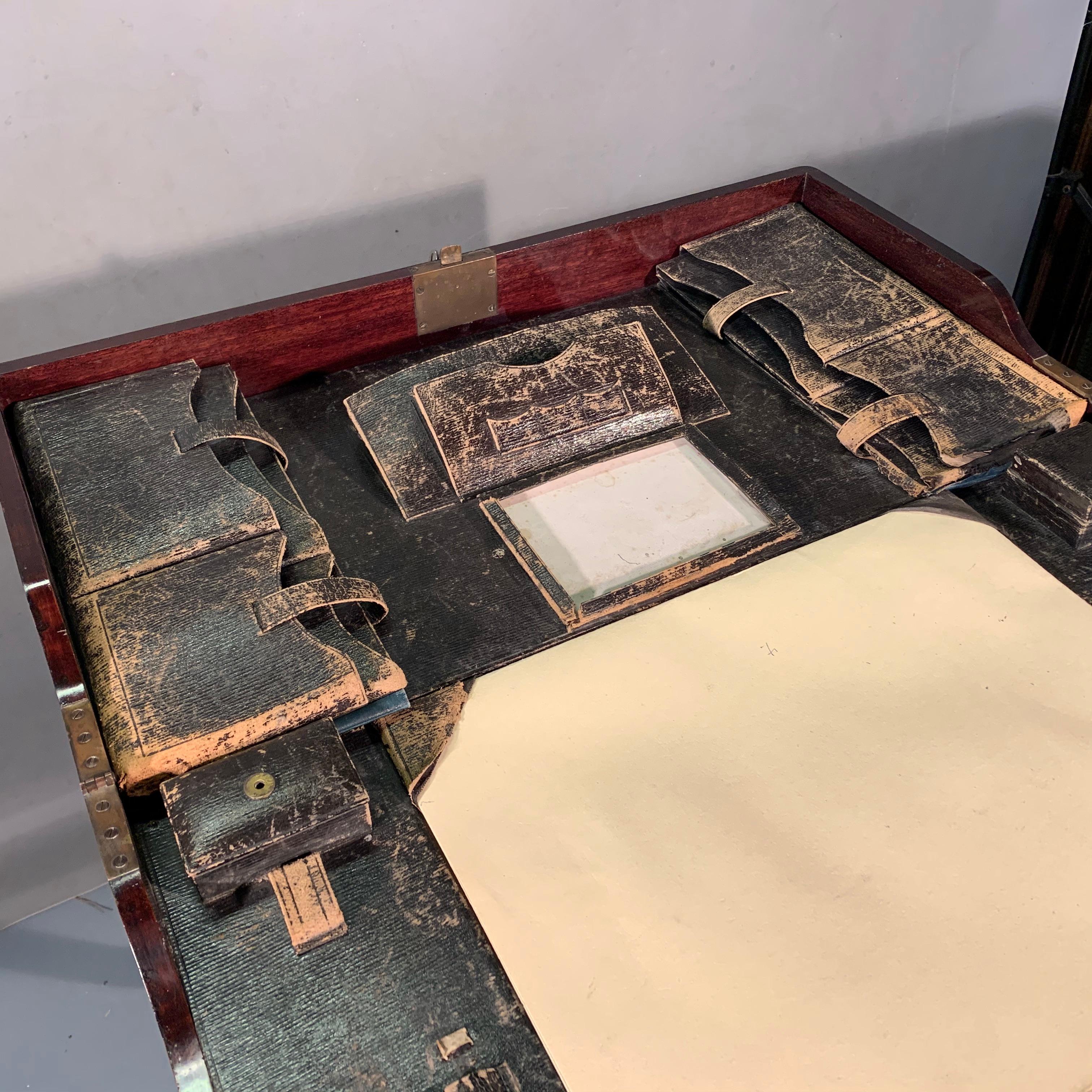 Mahogany 19th century English Folding Campaign Desk with Original Interior by Finnigans