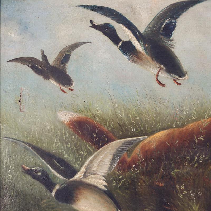 19th Century English Folk Art Painting of a Hunting Fox with Ducks For ...