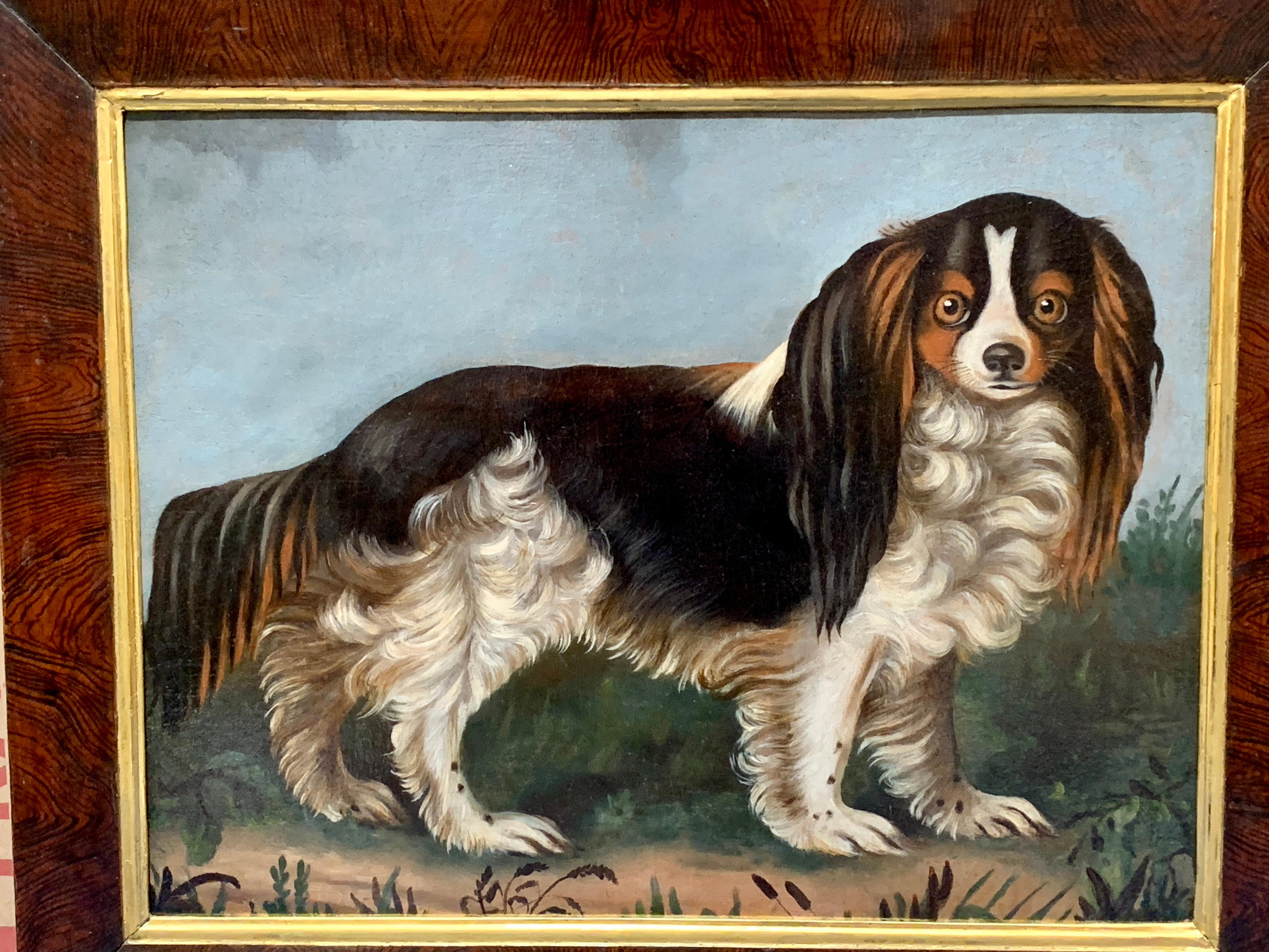 oil painting charles cavalier 1830 1860 girl dogs