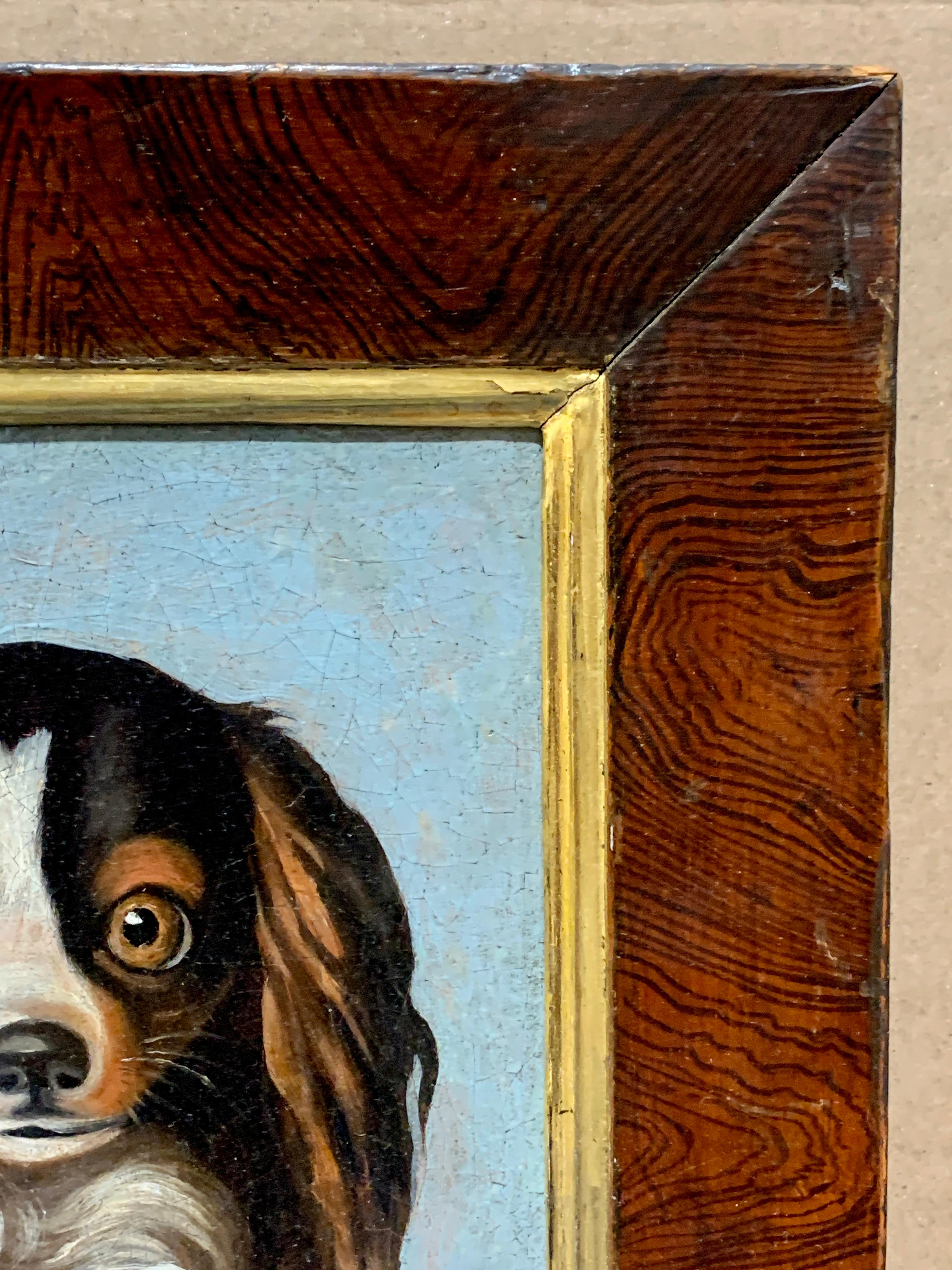 19th century English folk art portrait of a King Charles Cavalier Spaniel dog  - Black Portrait Painting by Unknown