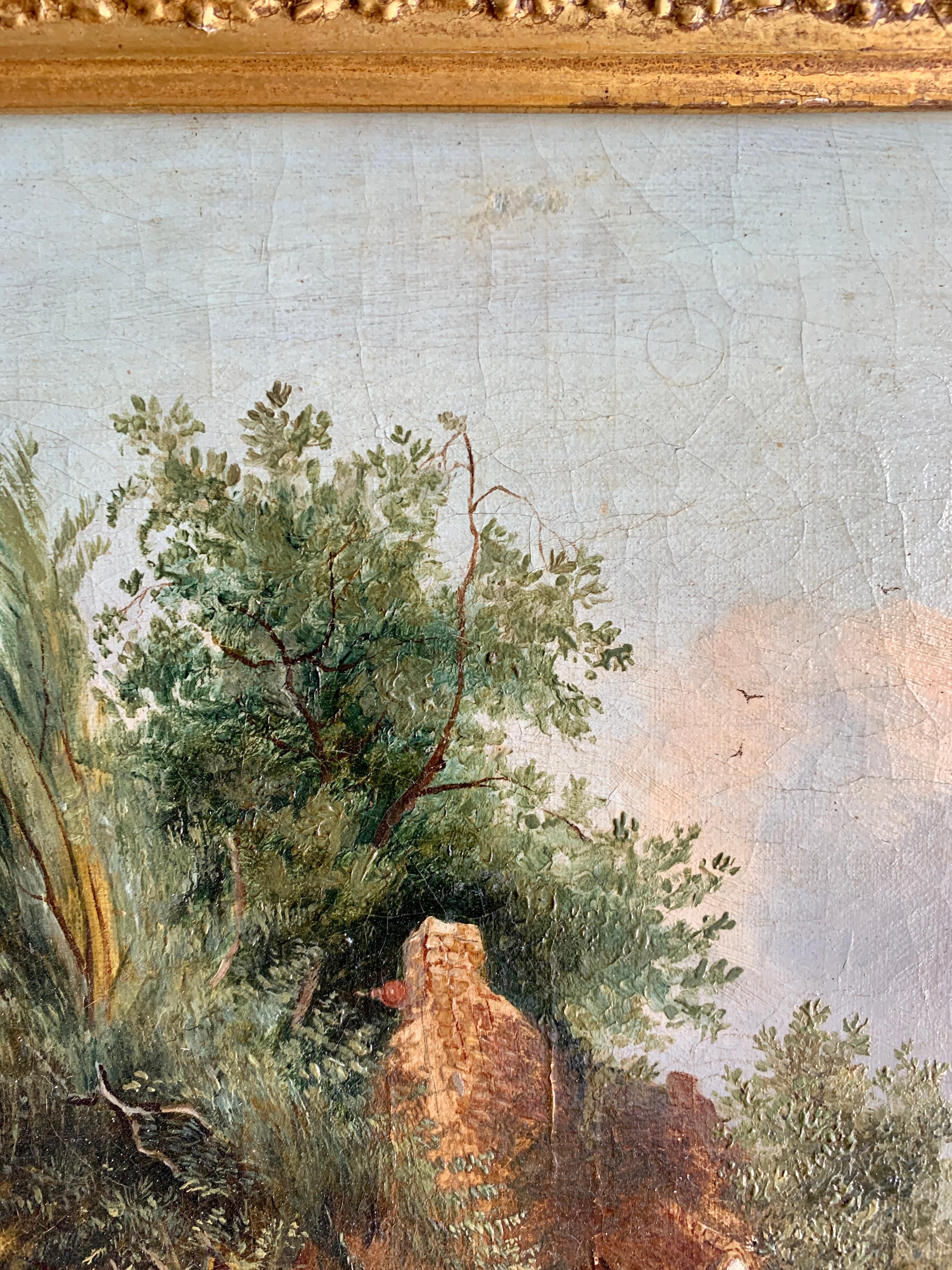 Un dipinto classico dell'arte popolare inglese, molto ben realizzato, raffigurante una figura che gioca vicino a uno stagno con anatre e un cottage rurale. 

Questo stile di pittura sarebbe stato sicuramente dipinto da un pittore di formazione