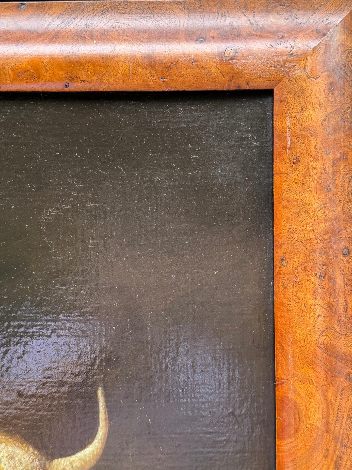 19th Century English Folk Art portrait of a Bull in Maple frame For Sale 4