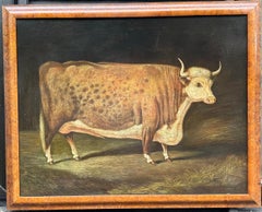 Portrait d'un taureau en art populaire anglais du 19e siècle dans un cadre en érable