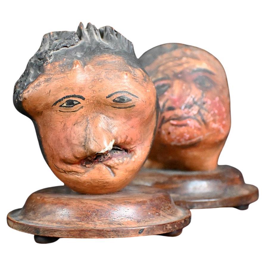 19th Century English Folk Art Tree Form Painted Heads  For Sale