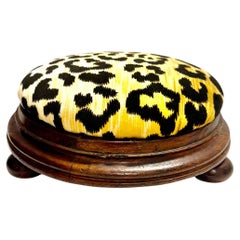 19th Century English Footstool with Clarence House Leopard Velvet