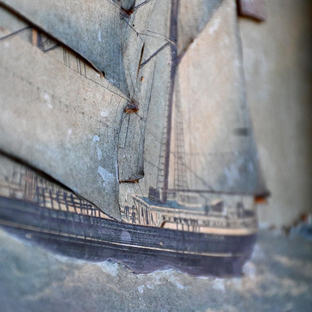 19th Century English Framed Card Ship Diorama Painting In Good Condition In London, GB