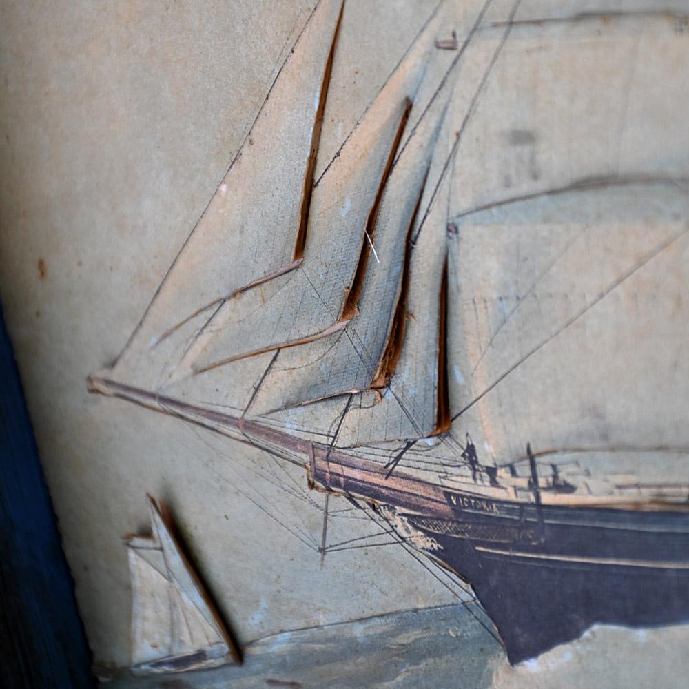 19th Century English Framed Card Ship Diorama Painting 1