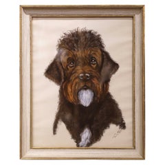 19th Century English Framed Cocker Spaniel Puddle Mix Pastel Signed F. Watz