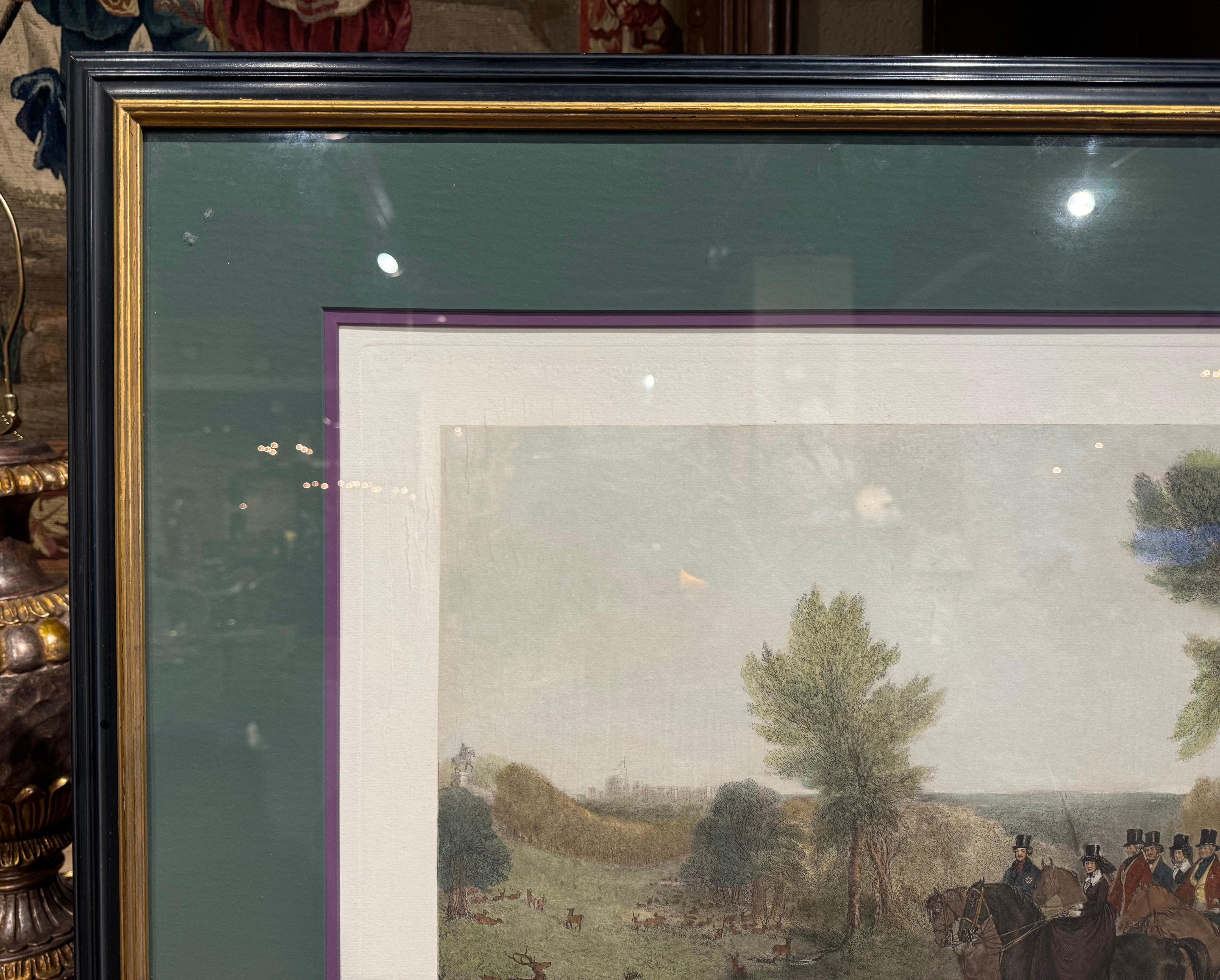 Vetro Stampa colorata incorniciata del XIX secolo inglese 
