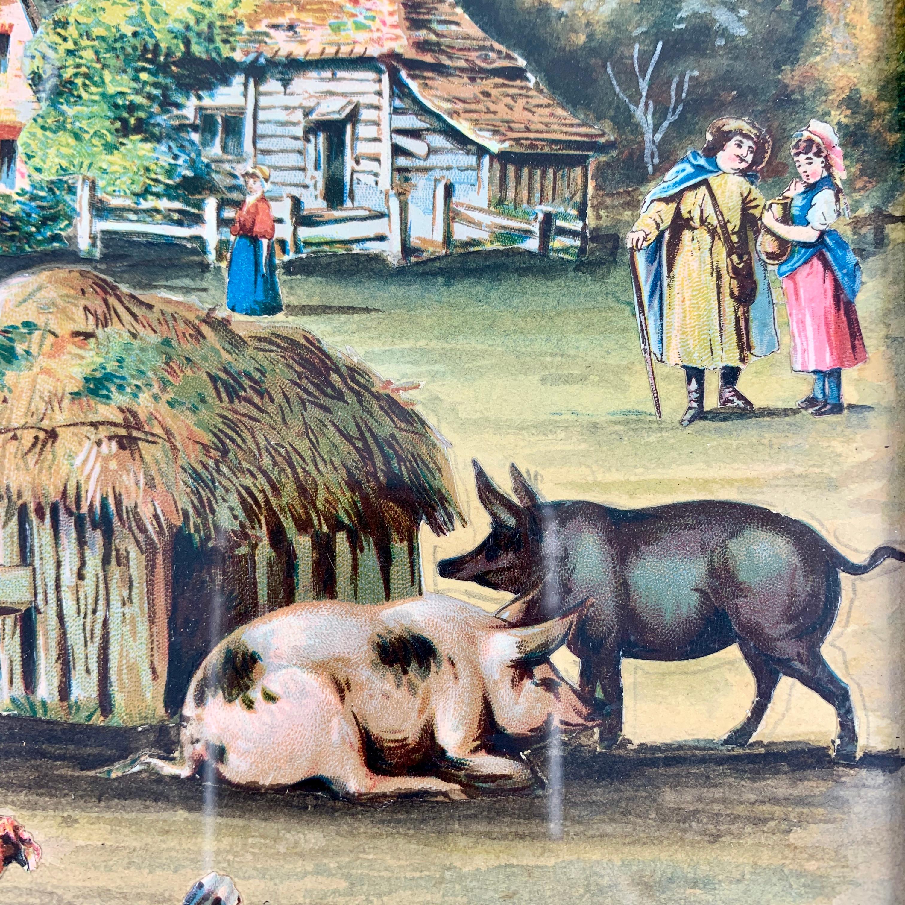 Englisches gerahmtes Dealomania-Dedupage- und Aquarellbild, Bauernkunst, 19. Jahrhundert (Georgian) im Angebot