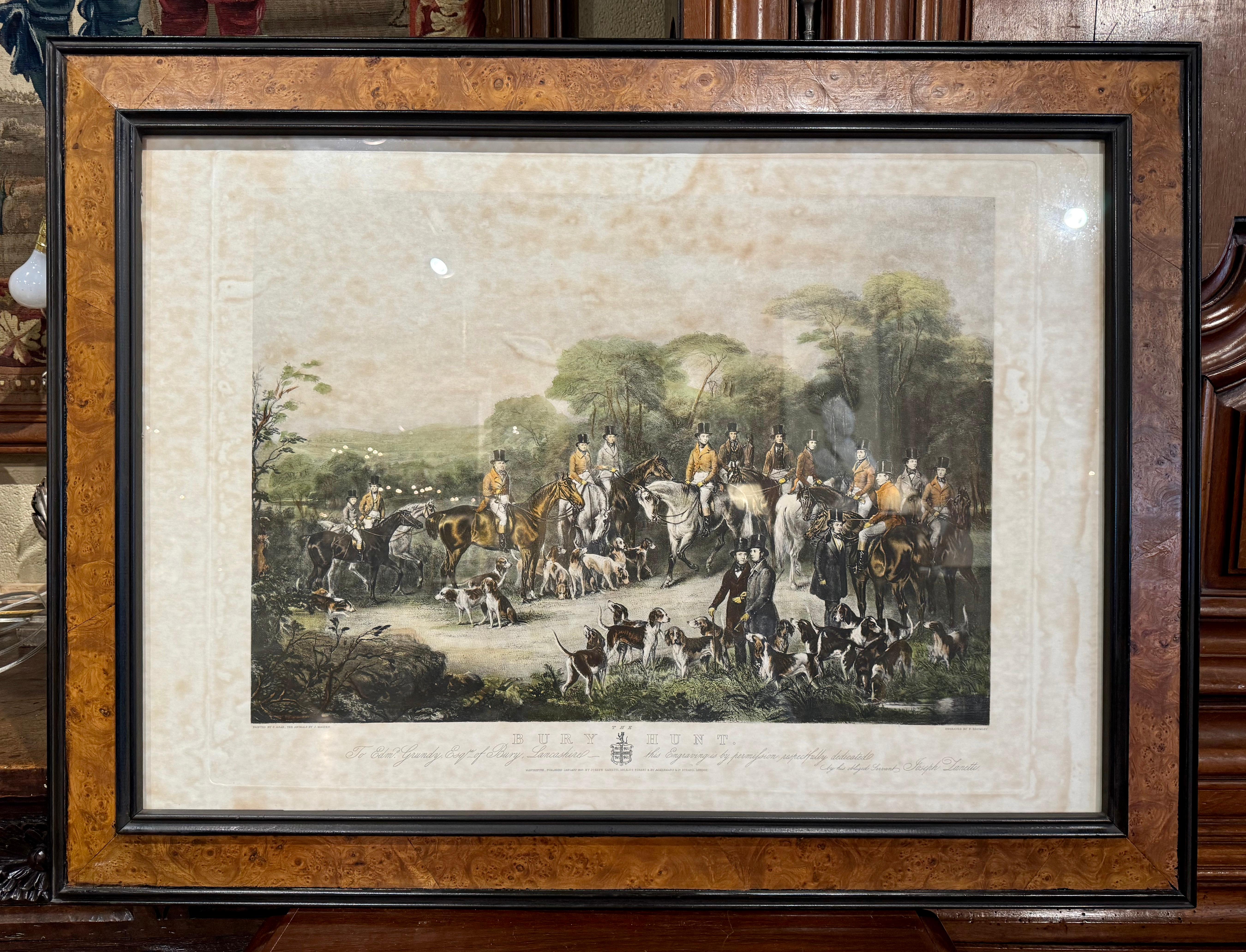 Impression de gravure anglaise du 19ème siècle, colorée à la main, Scène de chasse au brouillard Excellent état - En vente à Dallas, TX