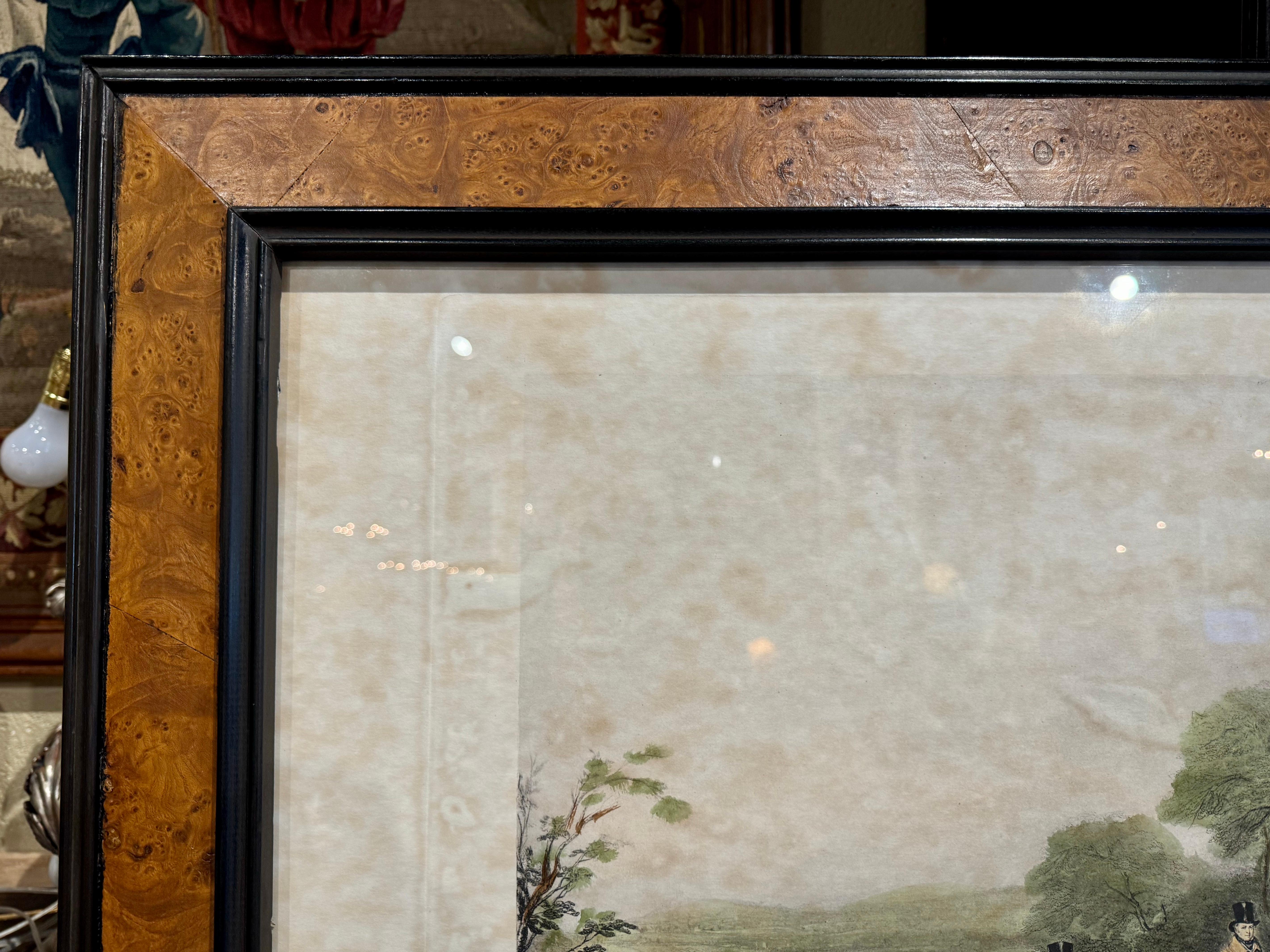 XIXe siècle Impression de gravure anglaise du 19ème siècle, colorée à la main, Scène de chasse au brouillard en vente