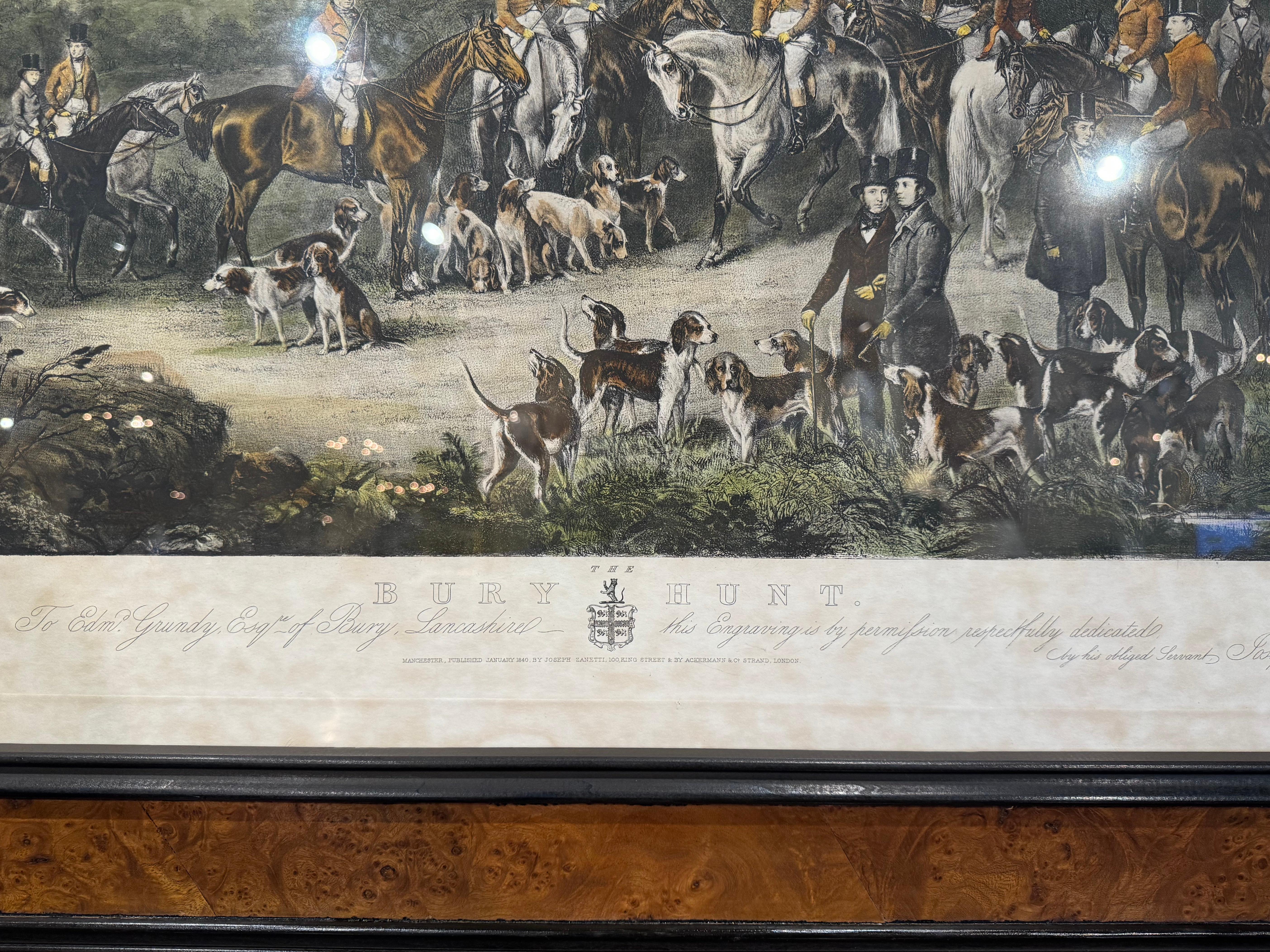Papier Impression de gravure anglaise du 19ème siècle, colorée à la main, Scène de chasse au brouillard en vente