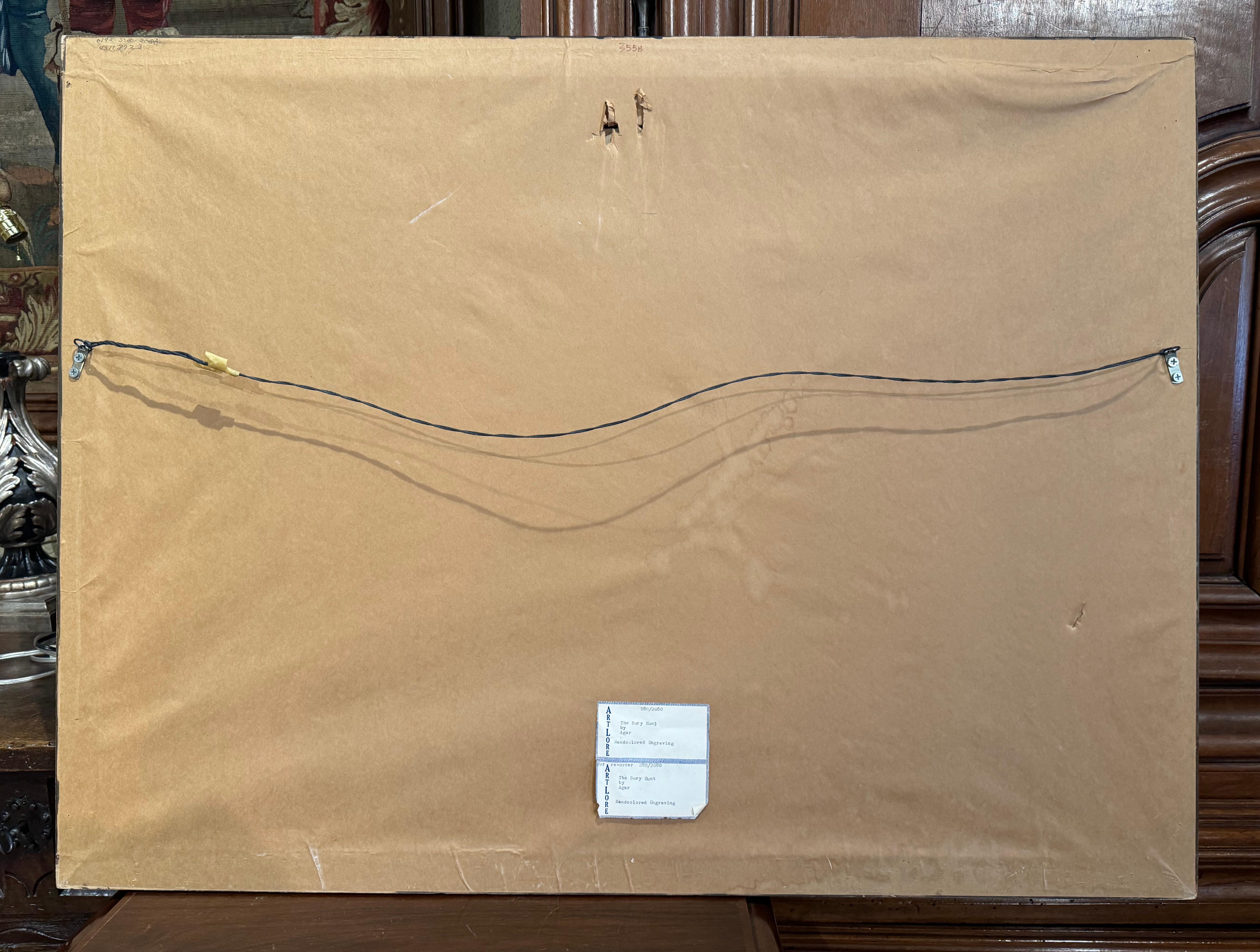 Impression de gravure anglaise du 19ème siècle, colorée à la main, Scène de chasse au brouillard en vente 1