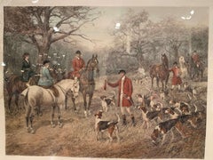 19th Century English Framed Hand Painted Watercolor Print Hunt Scene 'The Brush'