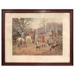 Antique 19th Century English Framed Hand Painted Watercolor Print Hunt Scene 'The Brush'