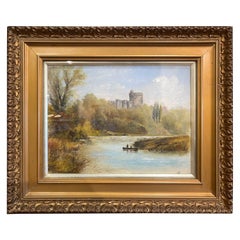 Antique 19th Century English Framed Oil Landscape Painting with Protective Glass
