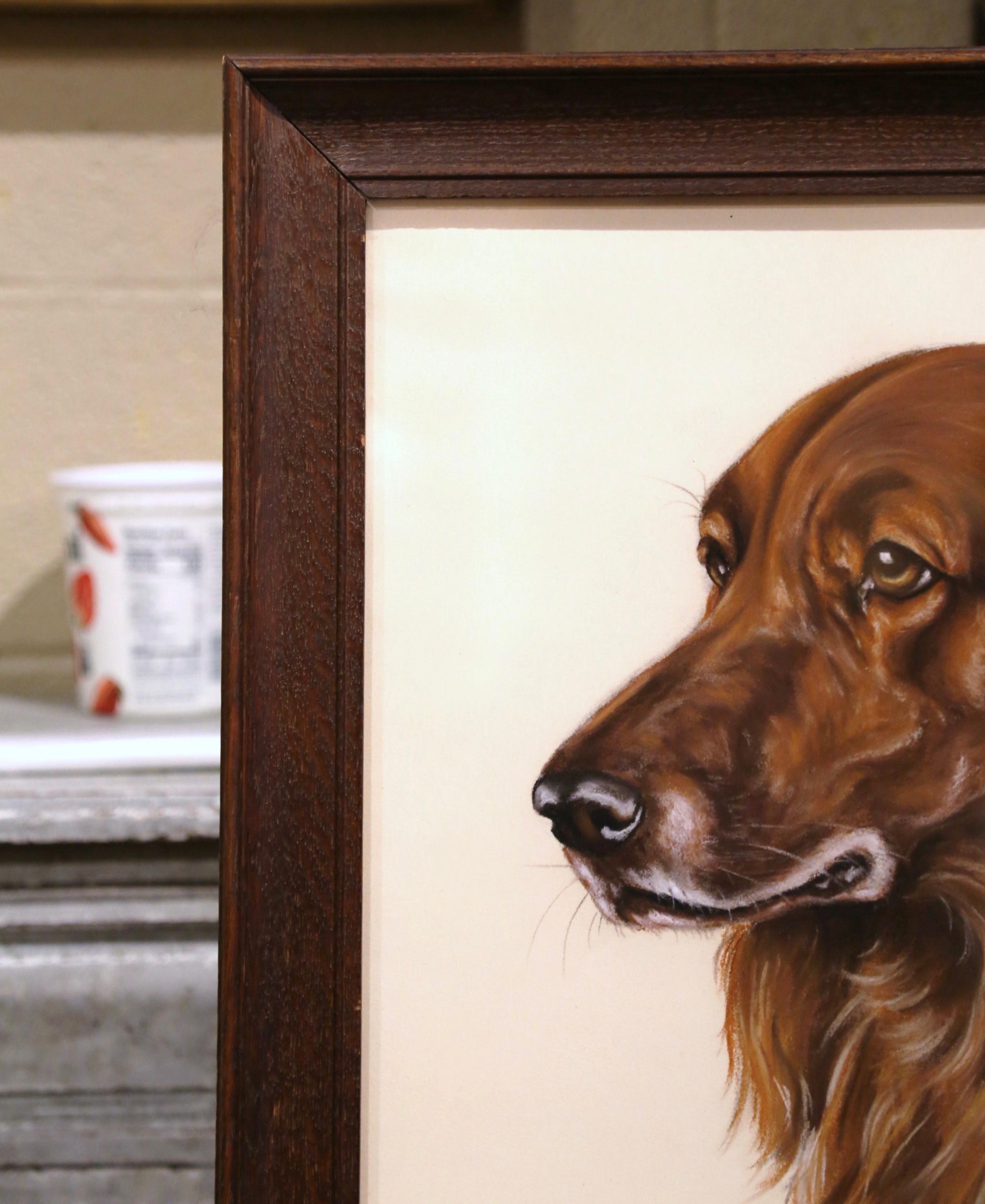 Hand-Painted 19th Century English Framed Pastel Drawing of Irish Setter Signed F. Watz For Sale