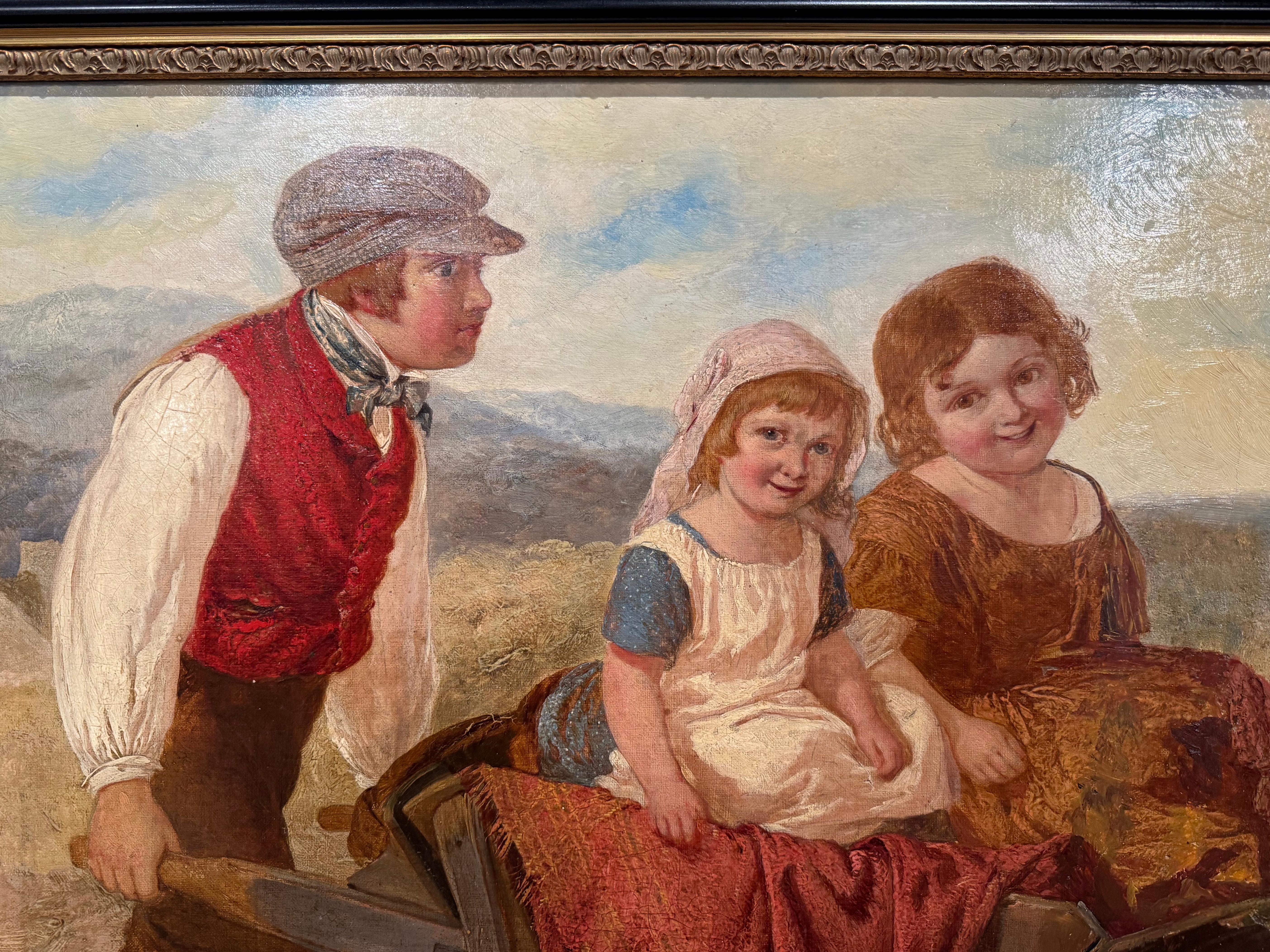 Carved 19th Century English Framed Pastoral Oil Painting on Canvas Signed A. Green For Sale