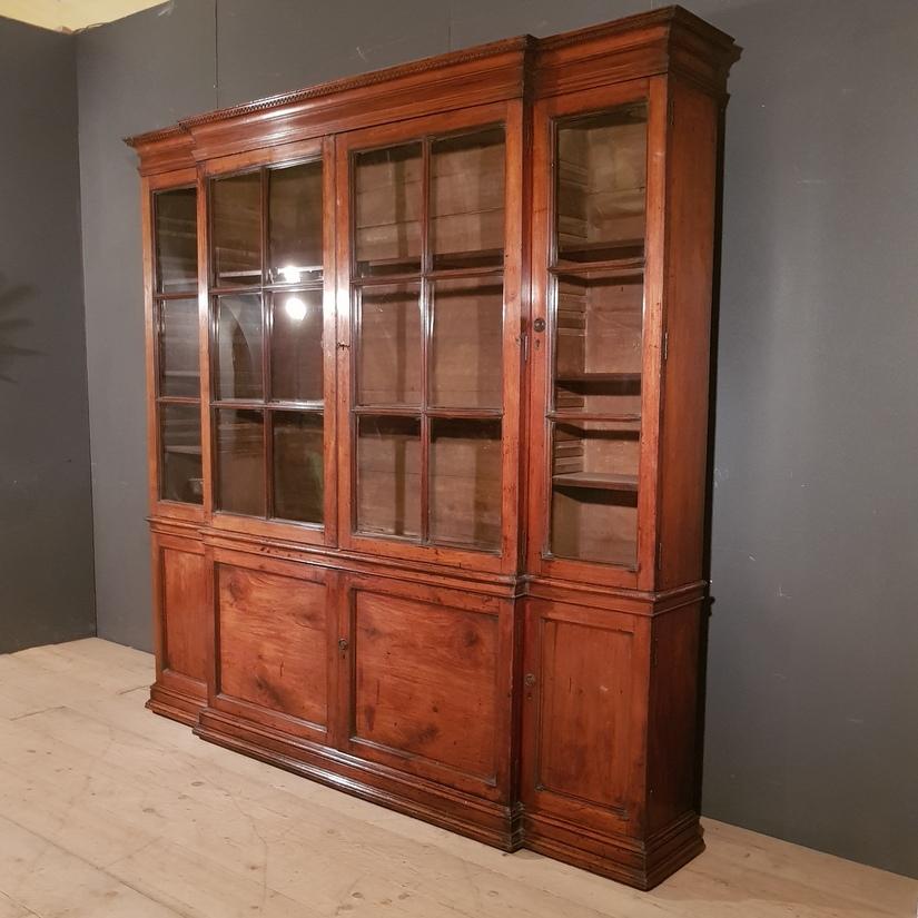 18th Century and Earlier 19th Century English Fruitwood Breakfront Bookcase