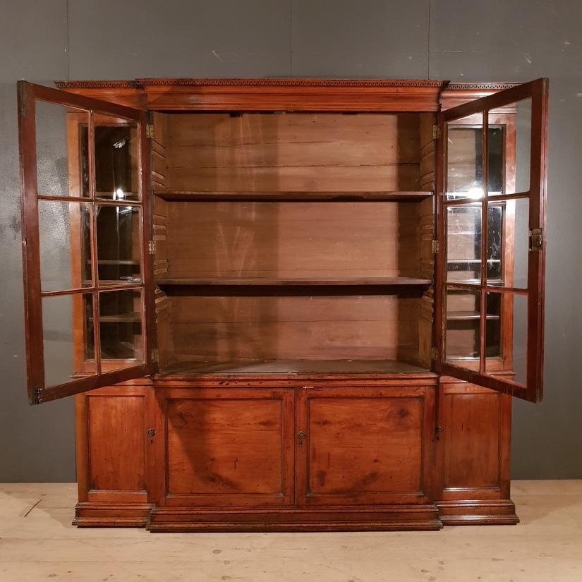 19th Century English Fruitwood Breakfront Bookcase 1