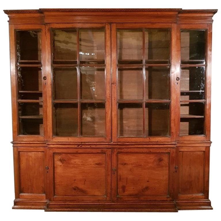 19th Century English Fruitwood Breakfront Bookcase