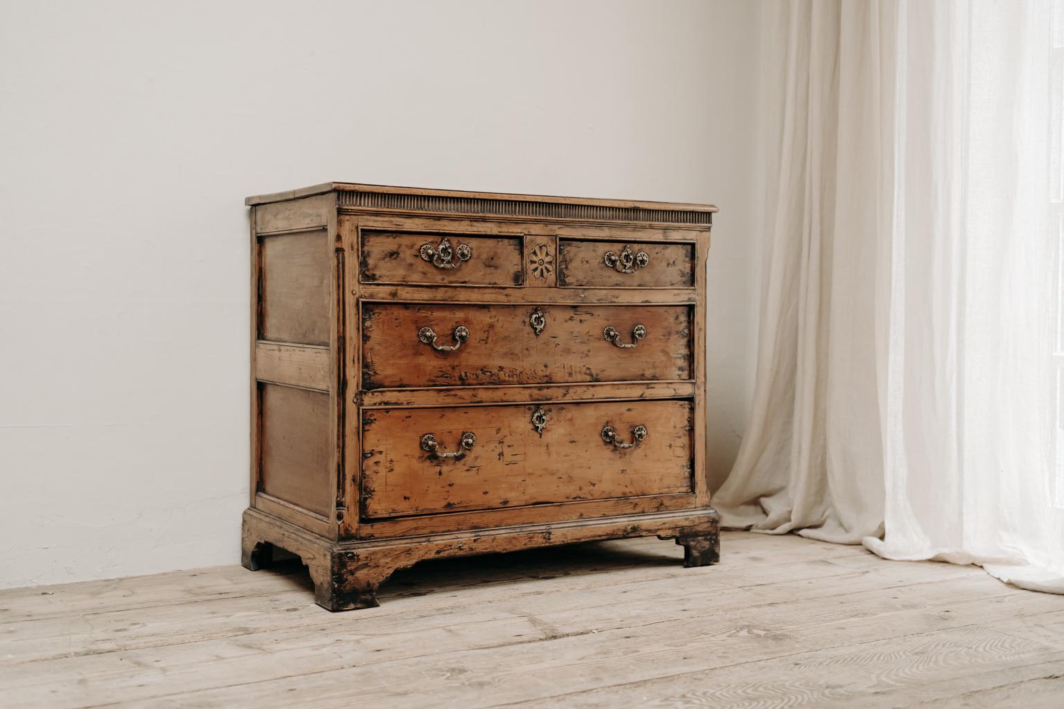 Brass 19th Century English Fruitwood Chest of Drawers