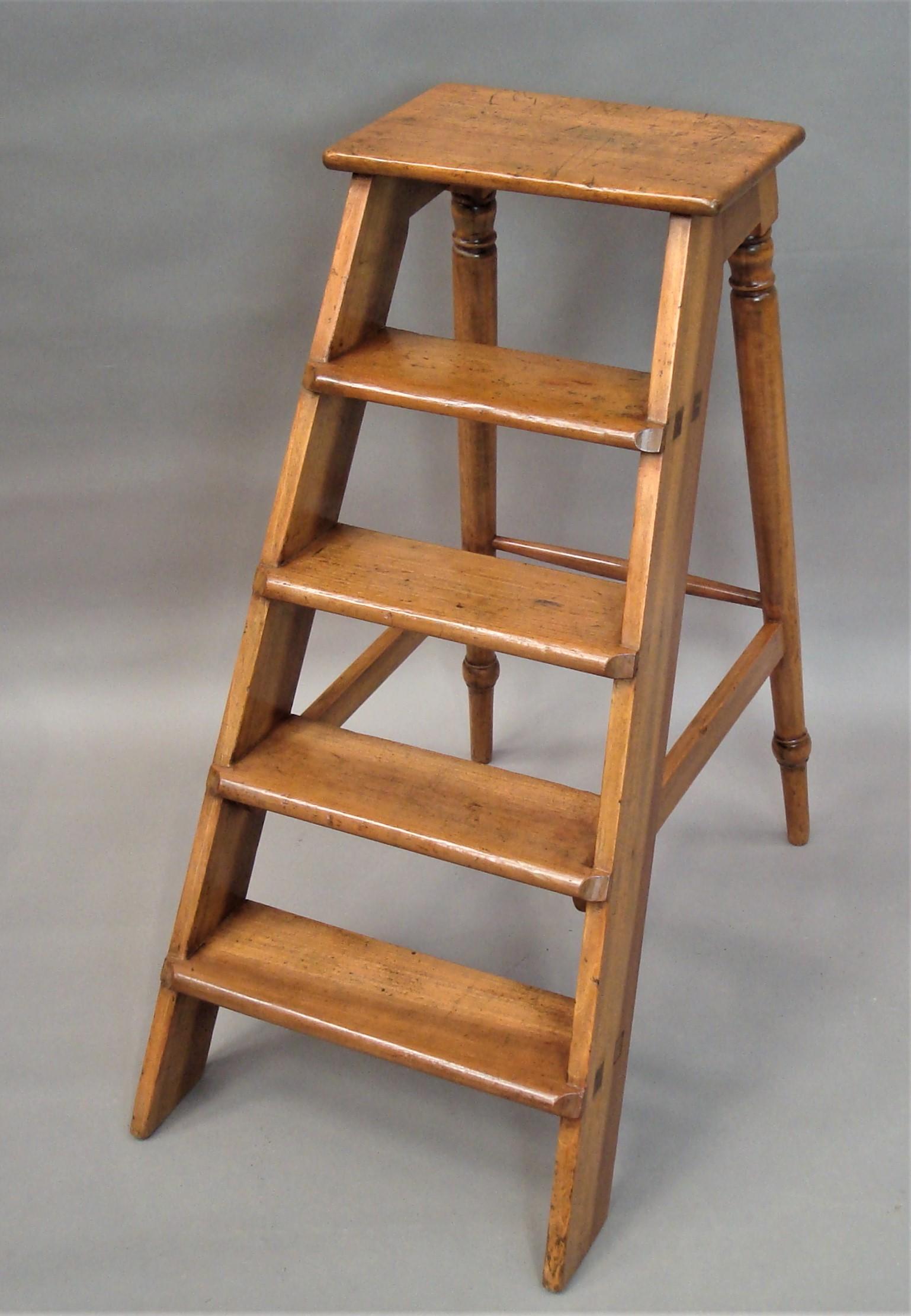 19th Century English Fruitwood Library Steps For Sale 6