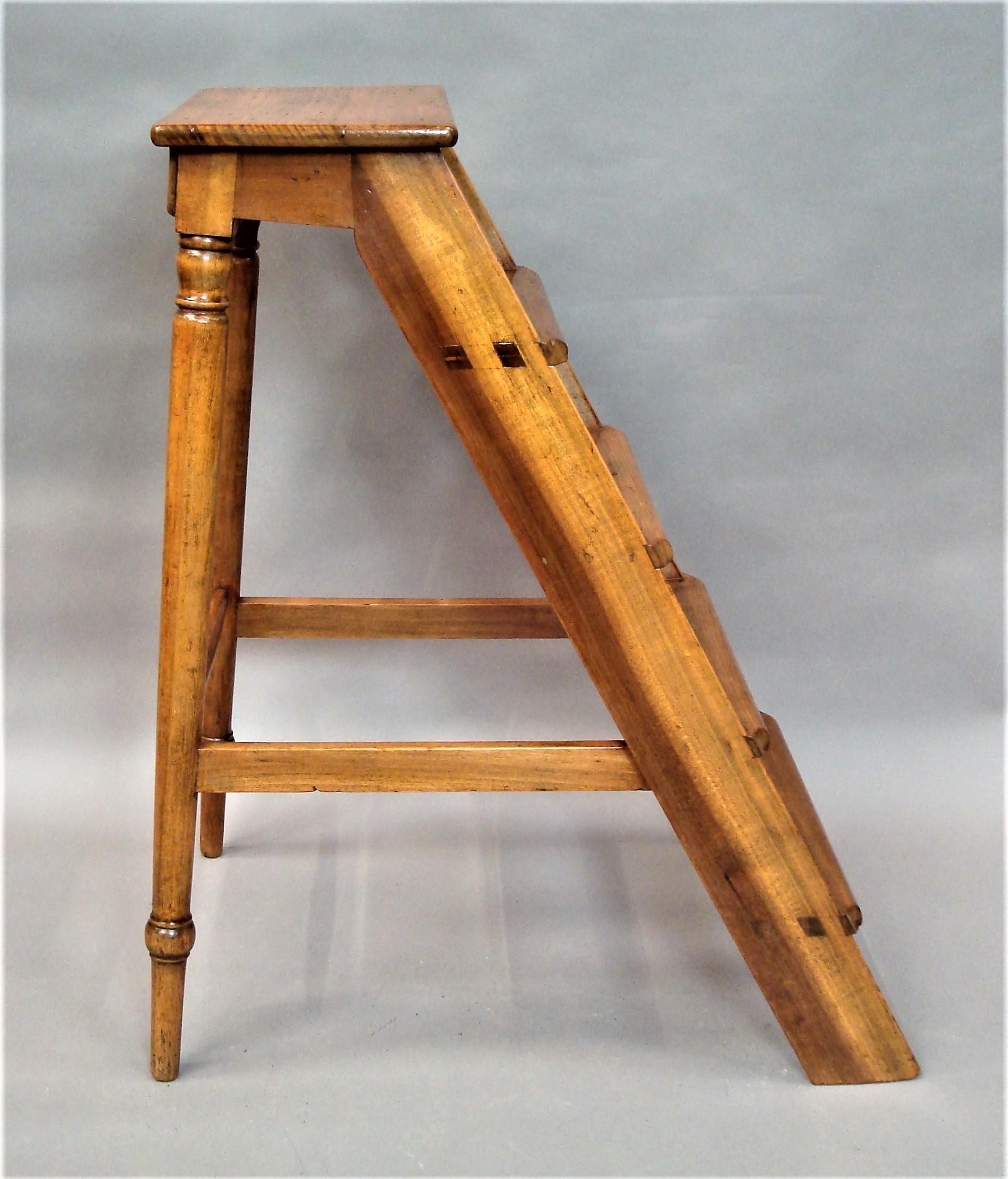Polished 19th Century English Fruitwood Library Steps For Sale