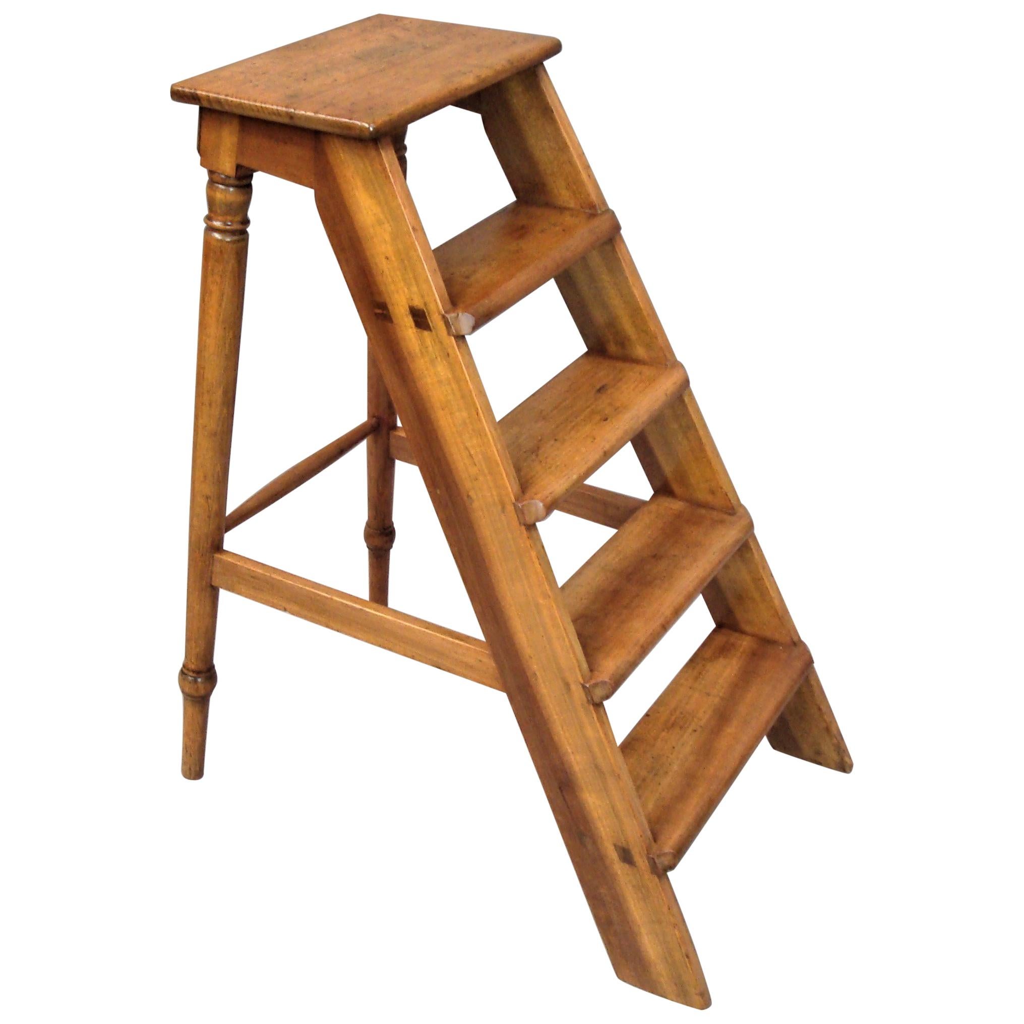 19th Century English Fruitwood Library Steps For Sale