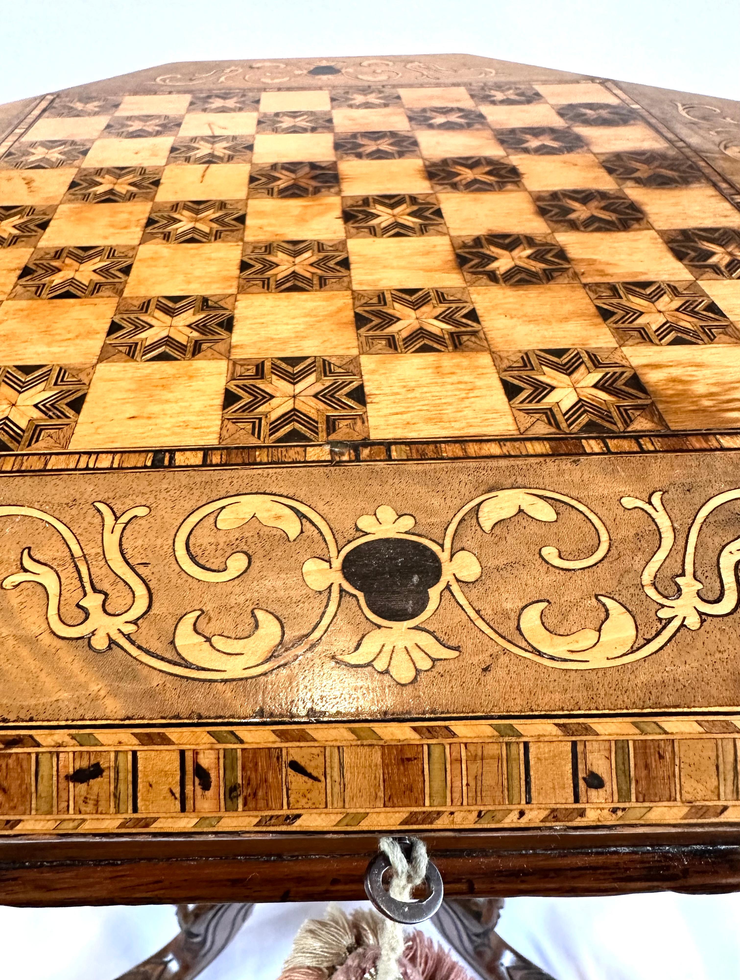 Hand-Carved 19th Century English Games/Sewing Table