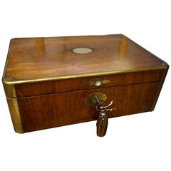 19th Century English Gentleman's Mahogany and Brass Campaign Jewelry Box