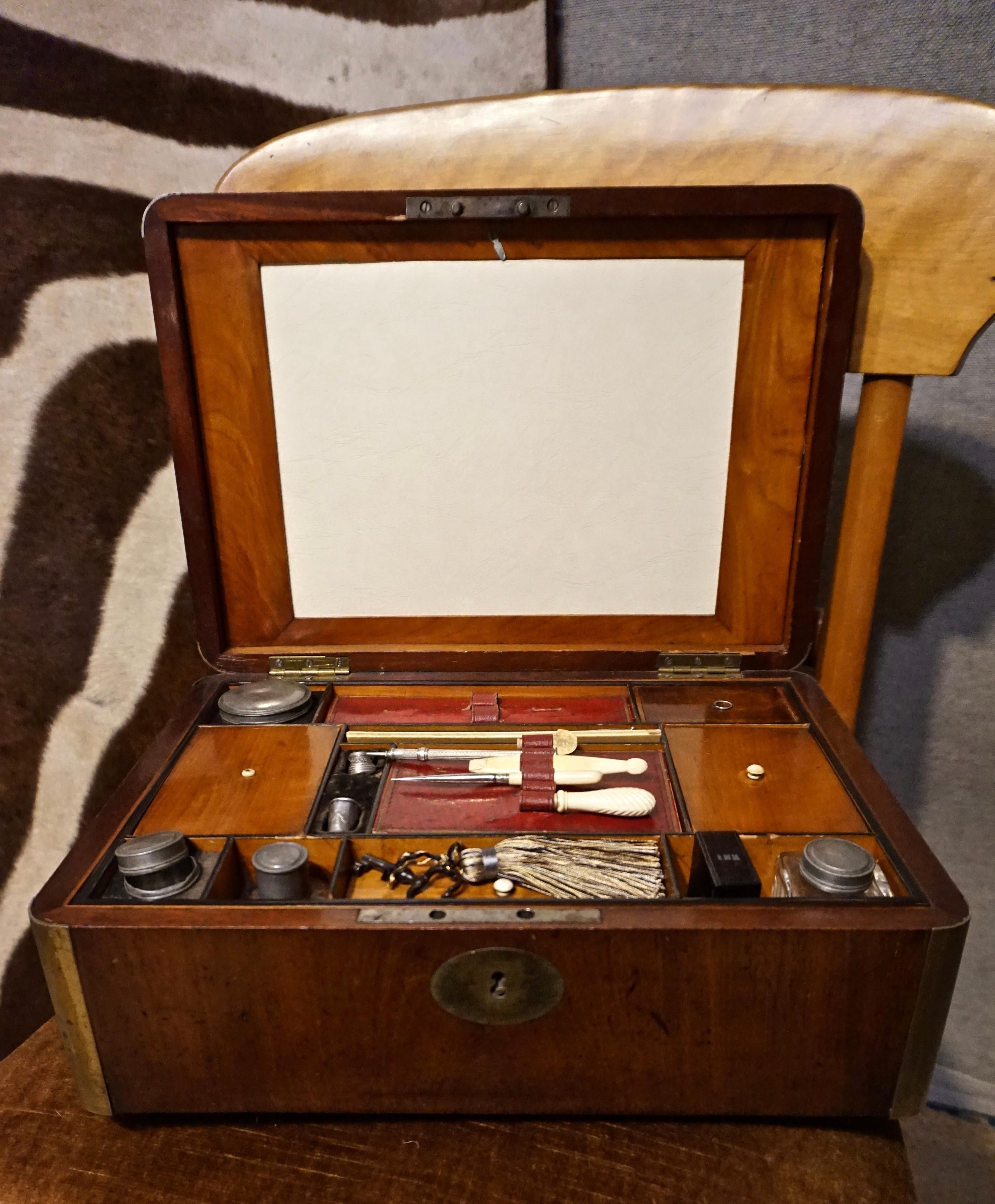 19th Century English Gentleman's Mahogany and Brass Campaign Jewelry Box For Sale 4