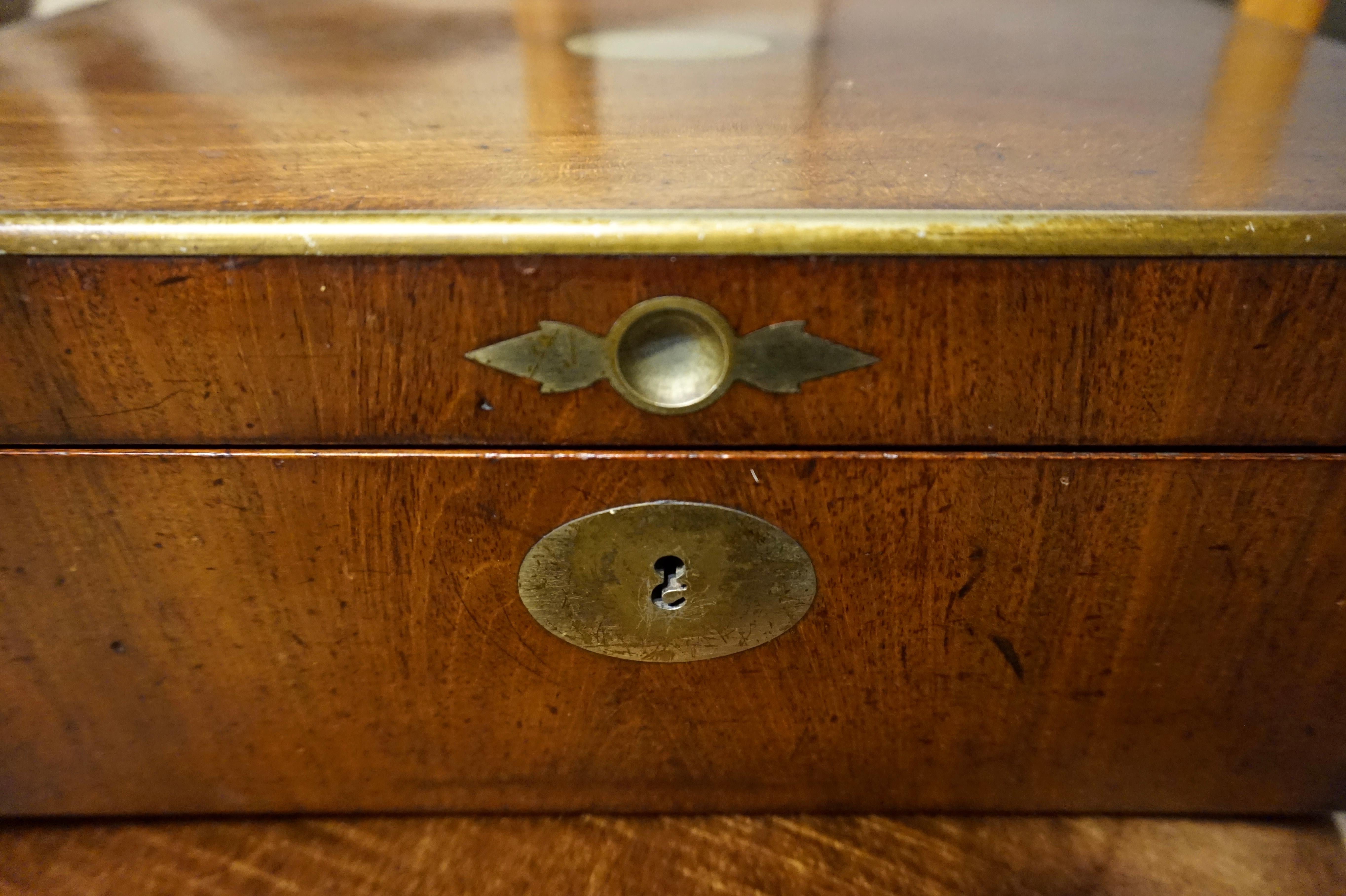 Woodwork 19th Century English Gentleman's Mahogany and Brass Campaign Jewelry Box For Sale