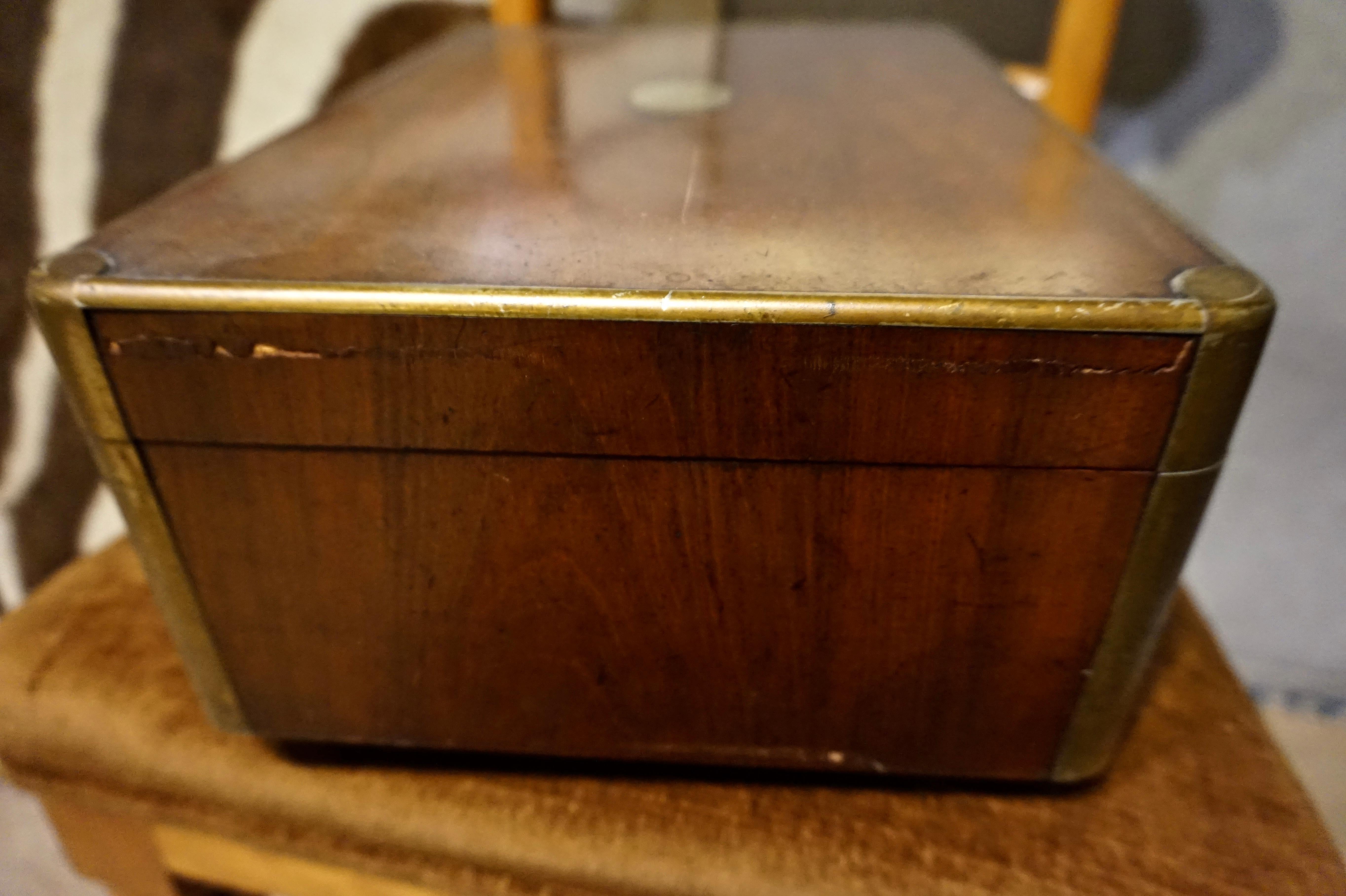 19th Century English Gentleman's Mahogany and Brass Campaign Jewelry Box For Sale 1