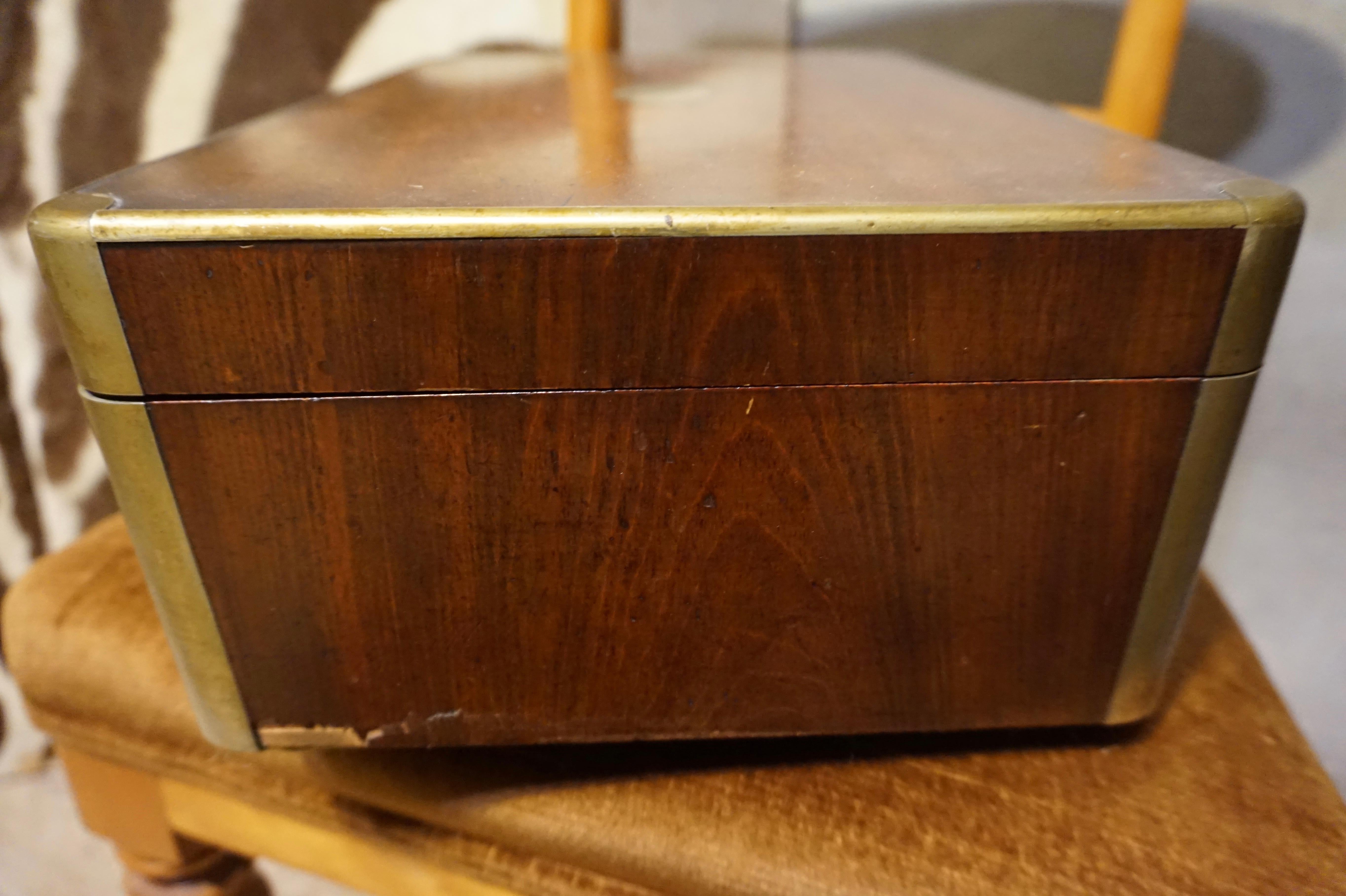 19th Century English Gentleman's Mahogany and Brass Campaign Jewelry Box For Sale 2