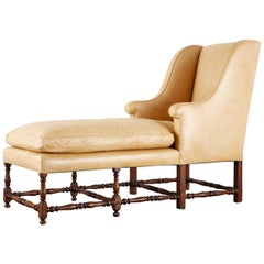 19th Century English Gentlemen's Leather Chaise Longue Armchair