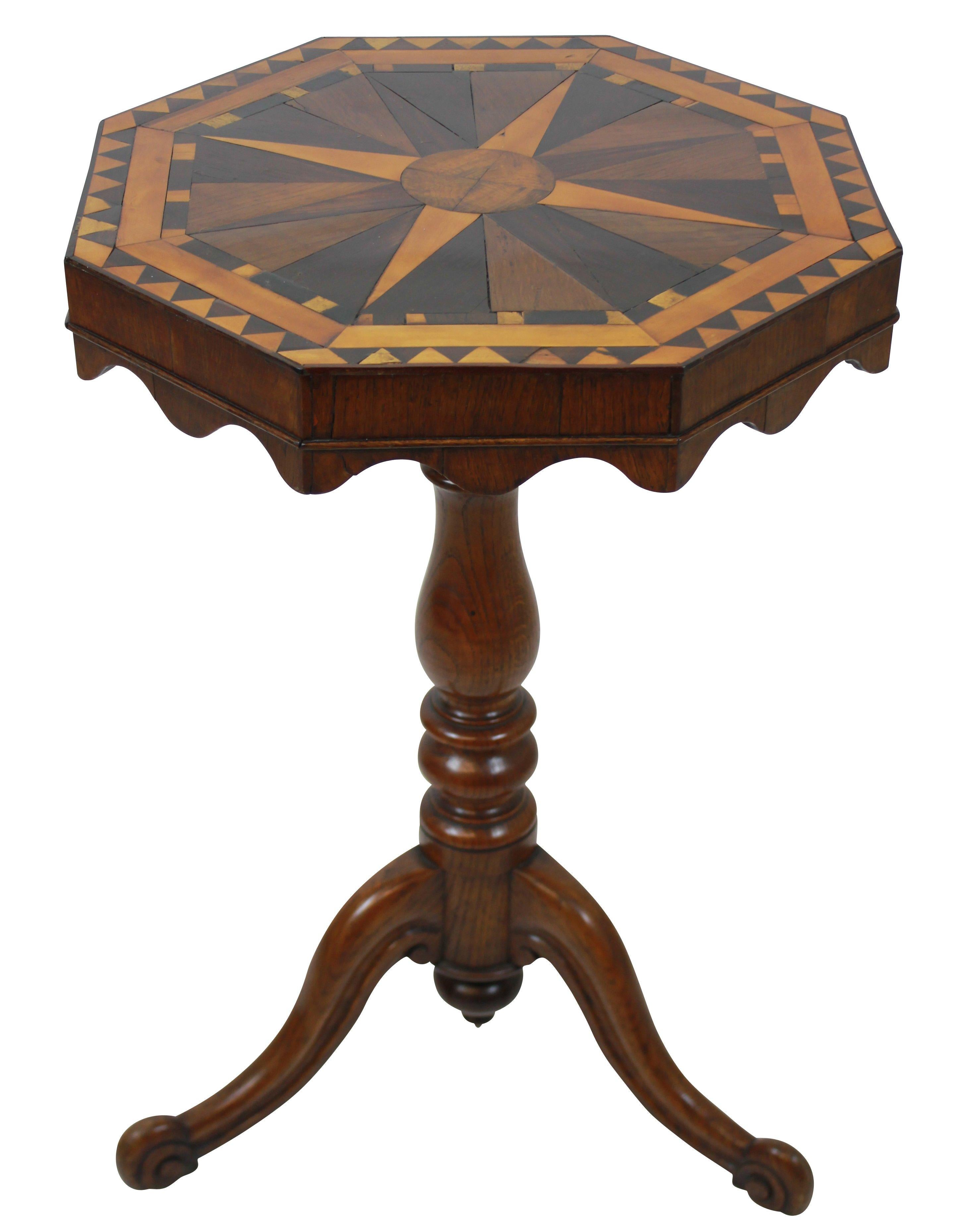Walnut 19th Century English Geometric Marquetry Side Table