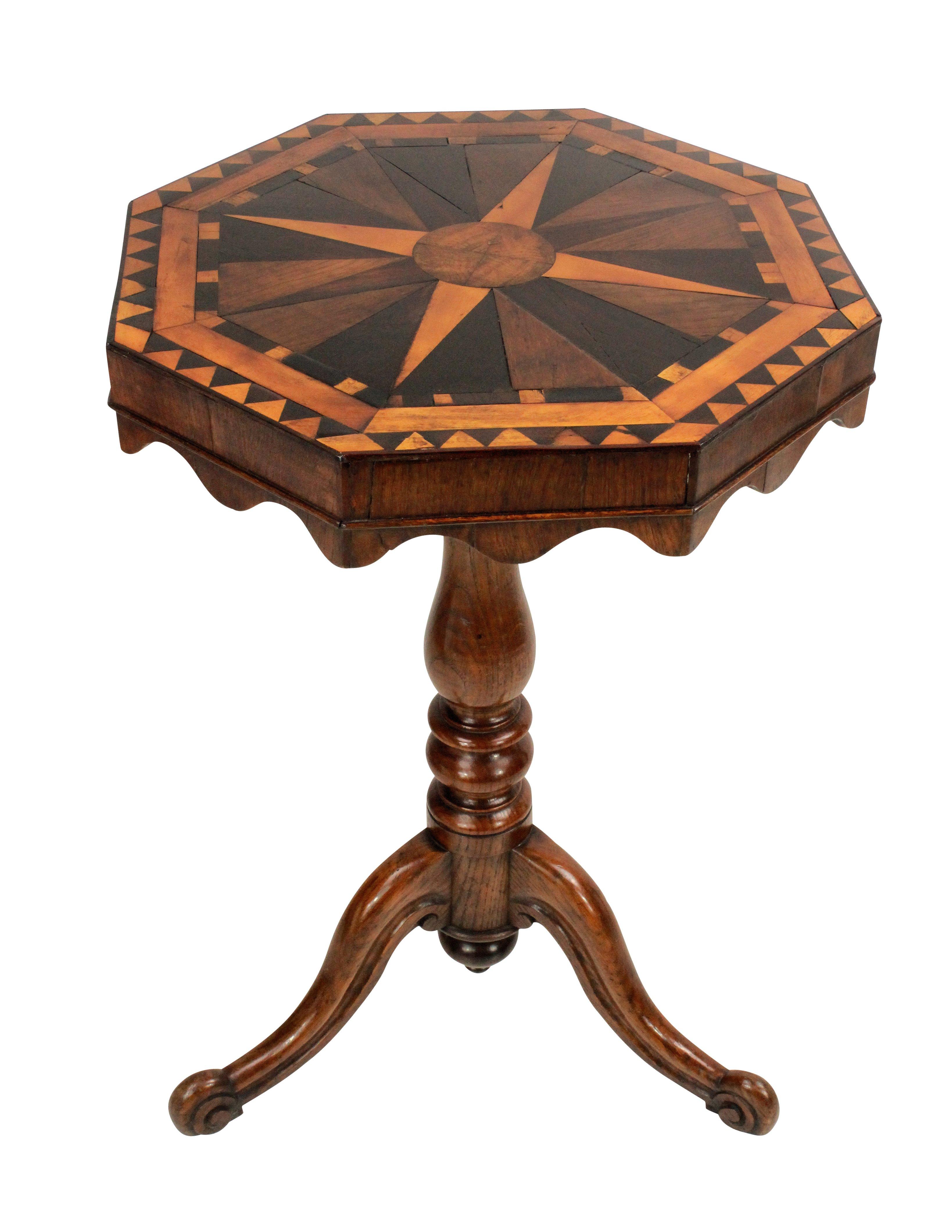 19th Century English Geometric Marquetry Side Table 1
